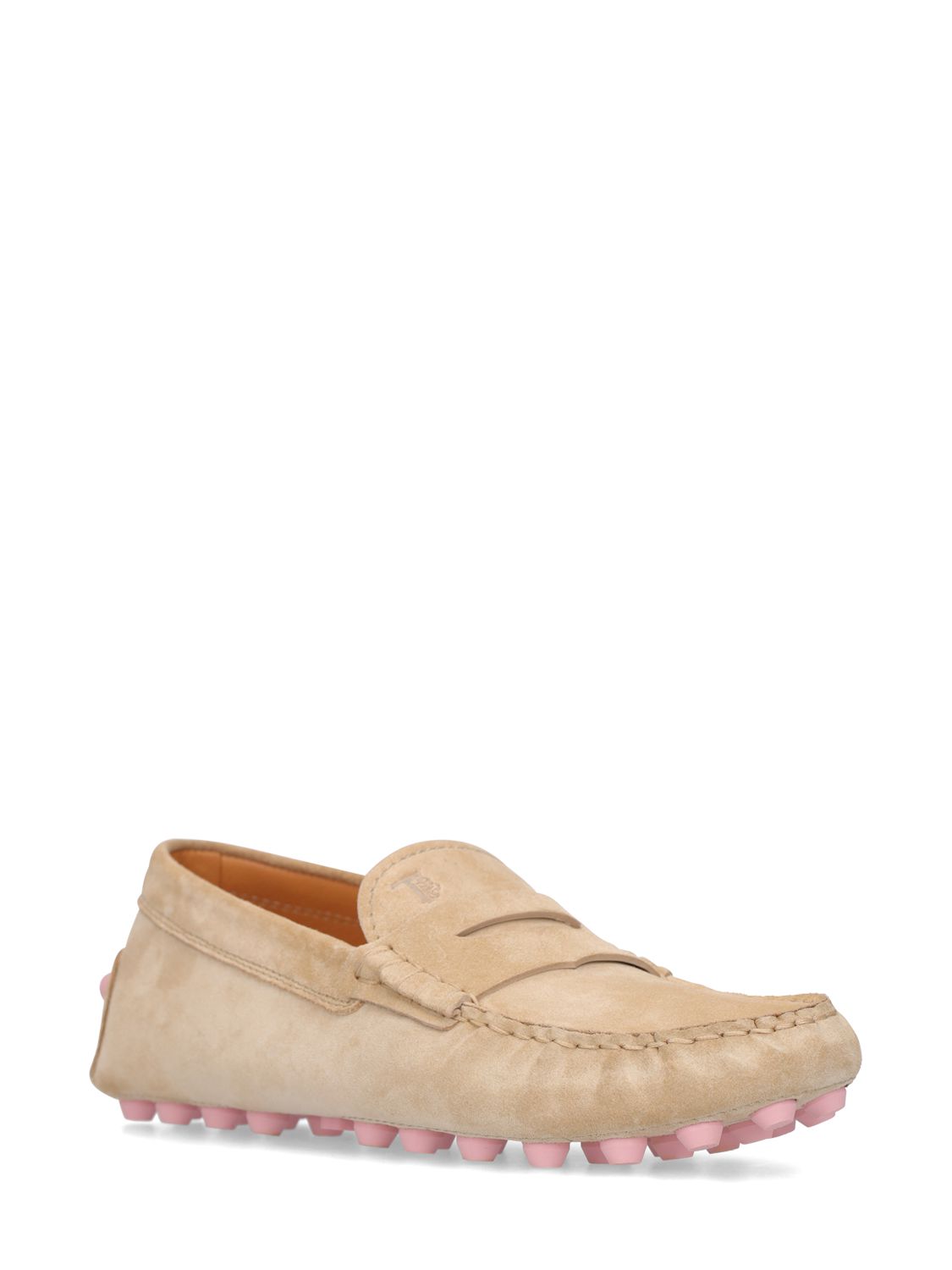 Shop Tod's 10mm Gommino Macro Suede Loafers In Beige