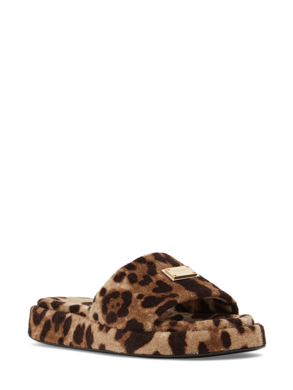 DOLCE & GABBANA 20MM PRINTED TERRY CLOTH FLAT SLIDES 
