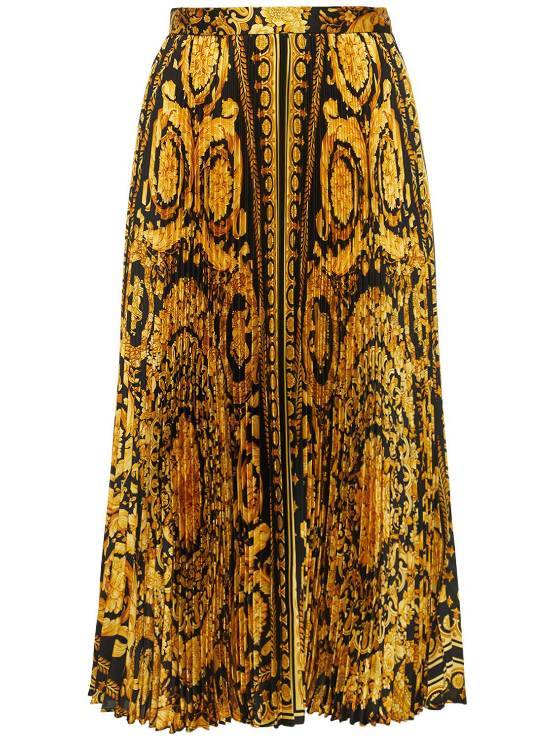 Barocco Print Pleated Twill Midi Skirt