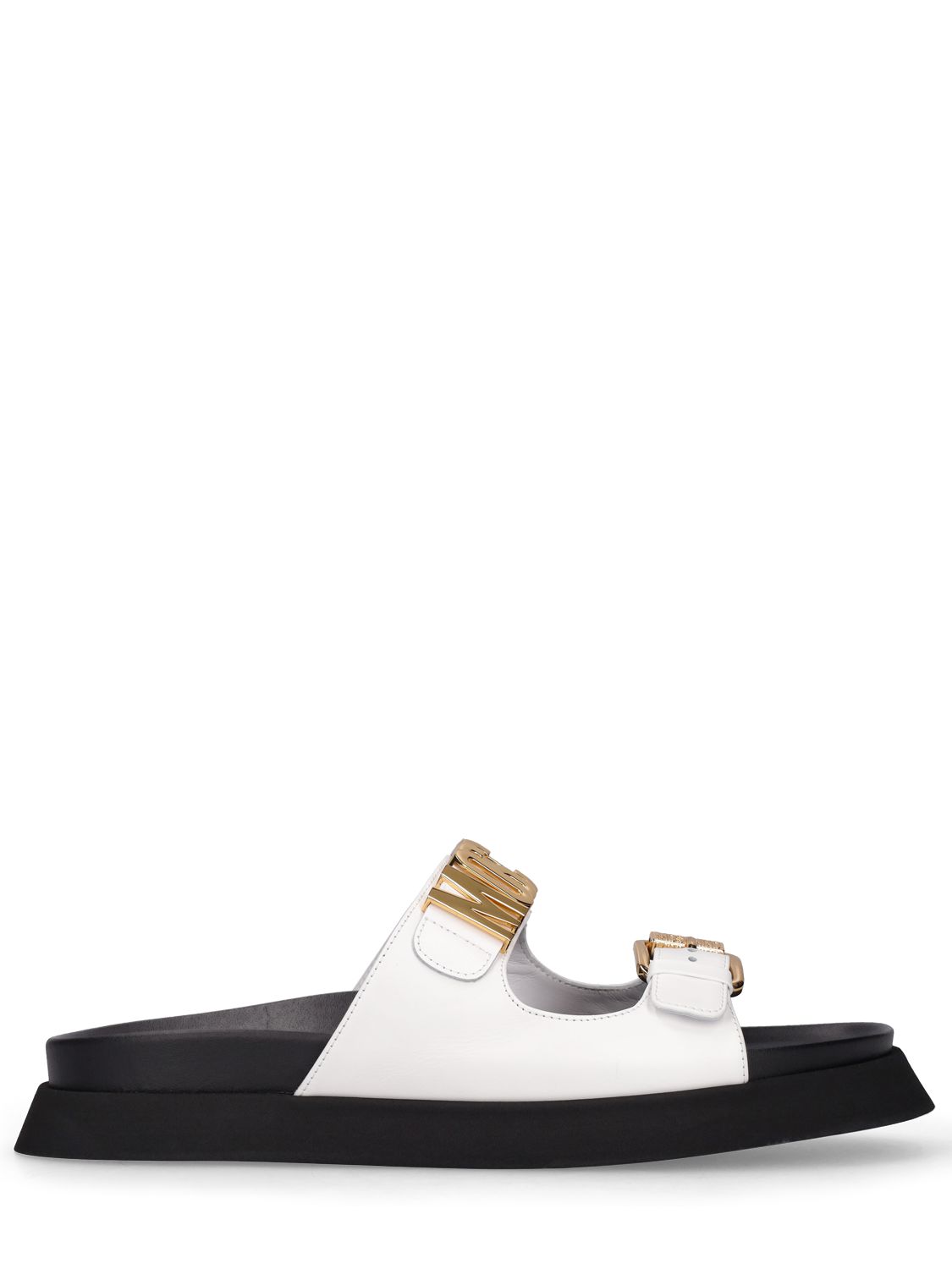 Moschino 40毫米字母皮革凉鞋 In White