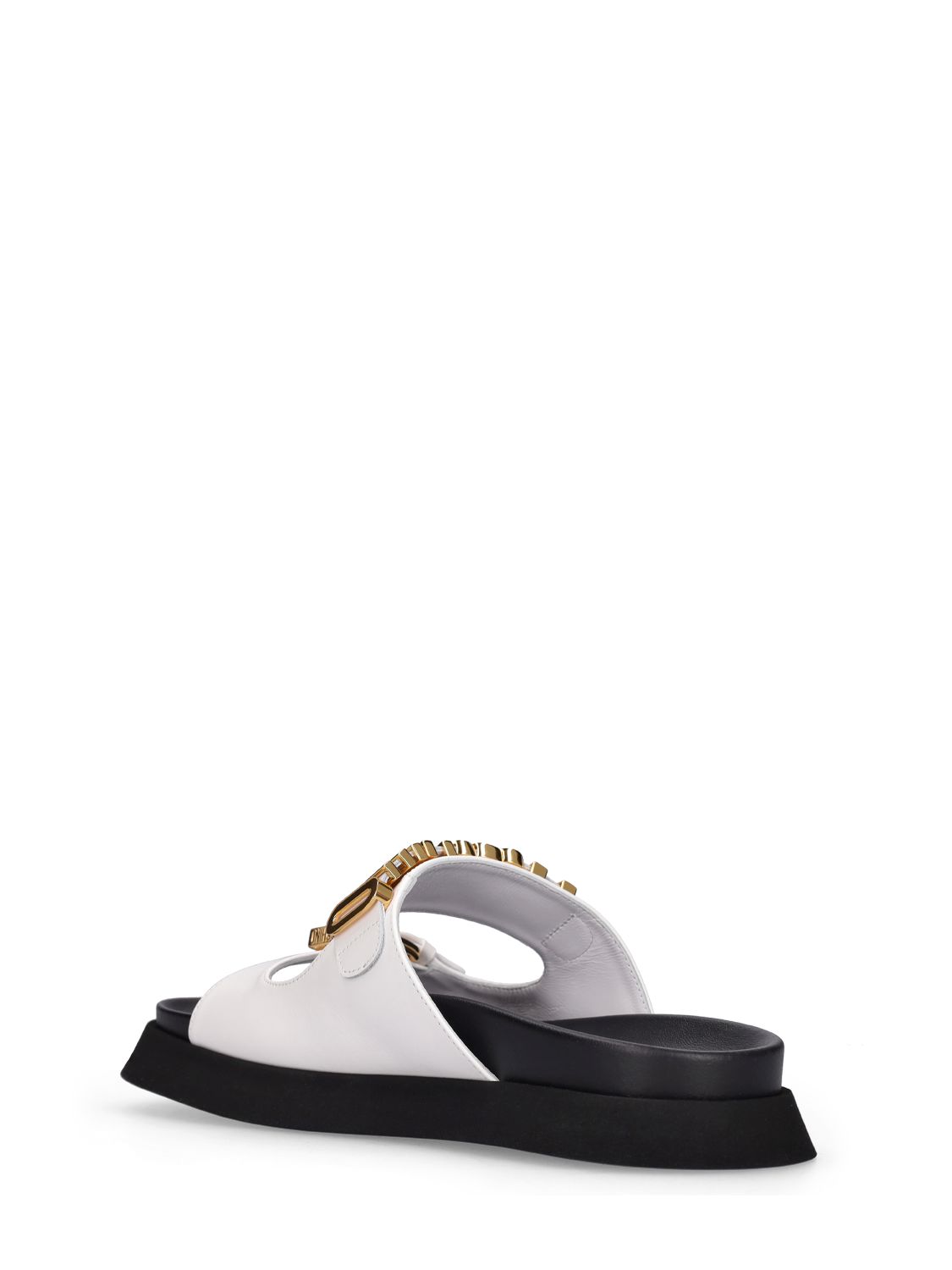 Shop Moschino 40mm  Lettering Leather Sandals In White