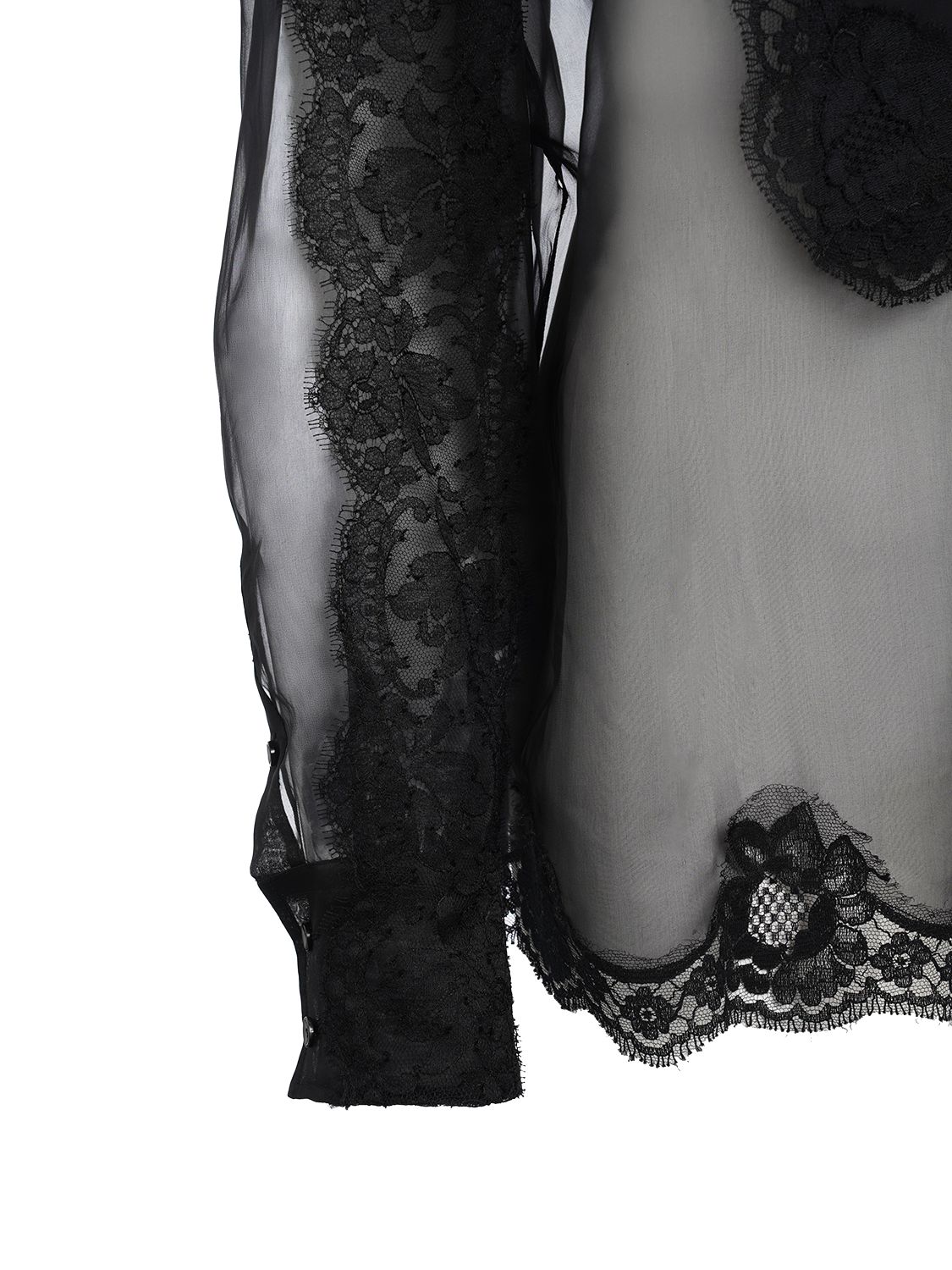 Dolce & Gabbana Organza Tuxedo Shirt With Lace Inserts In Black