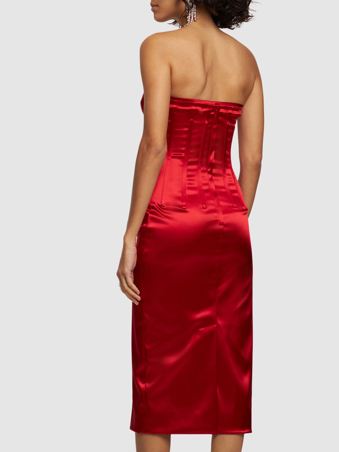 Dolce & Gabbana Satin Calf-length Dress With Corset Details In Red