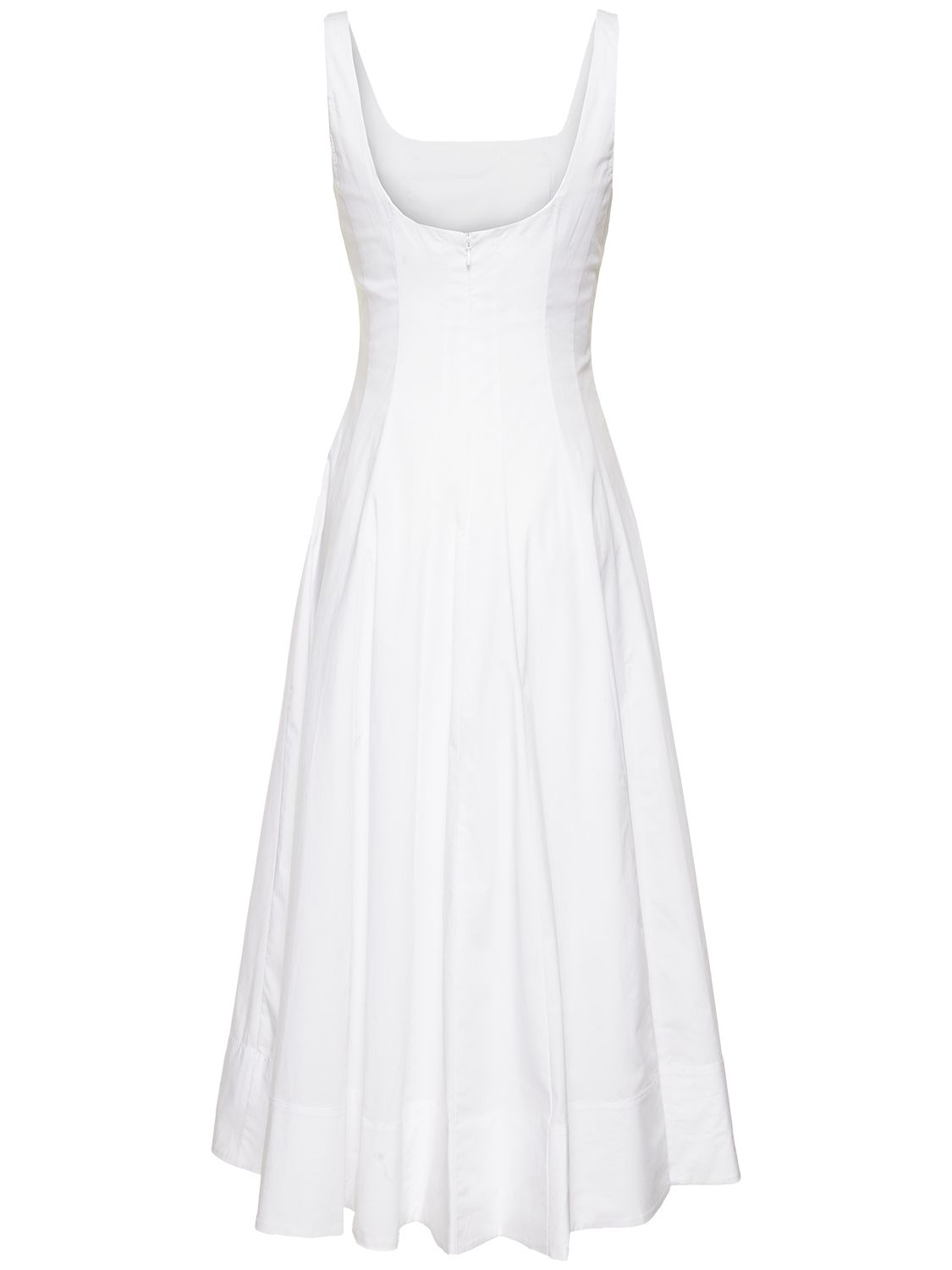 Shop Staud Wells Pleated Cotton Blend Midi Dress In White
