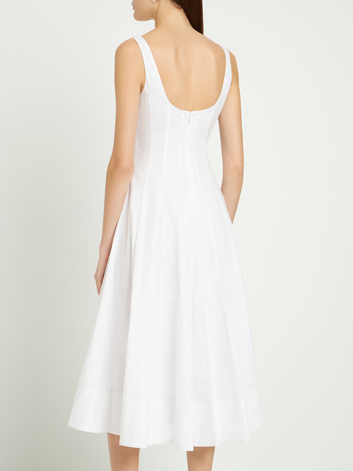 Shop Staud Wells Pleated Cotton Blend Midi Dress In White