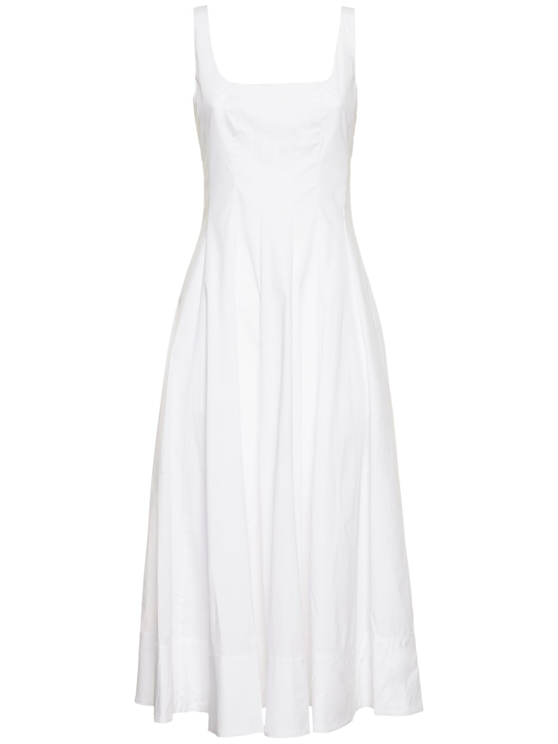 Staud Wells Pleated Cotton Blend Midi Dress In White