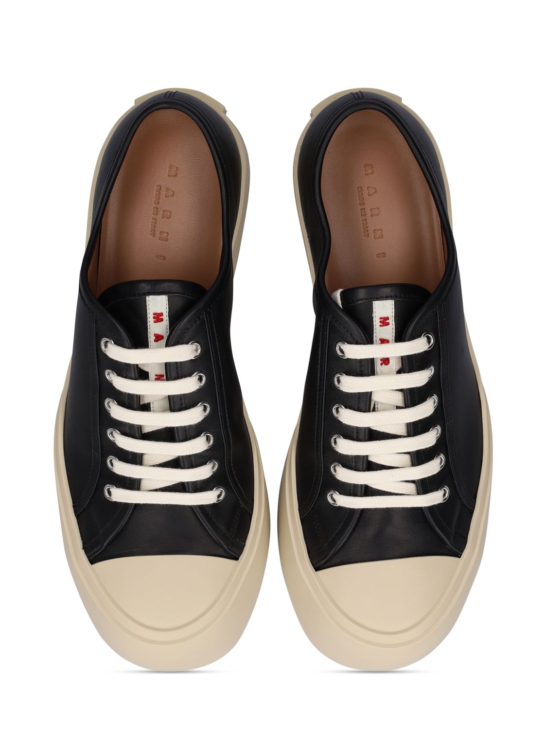 Shop Marni Pablo Leather Low Top Sneakers In Black