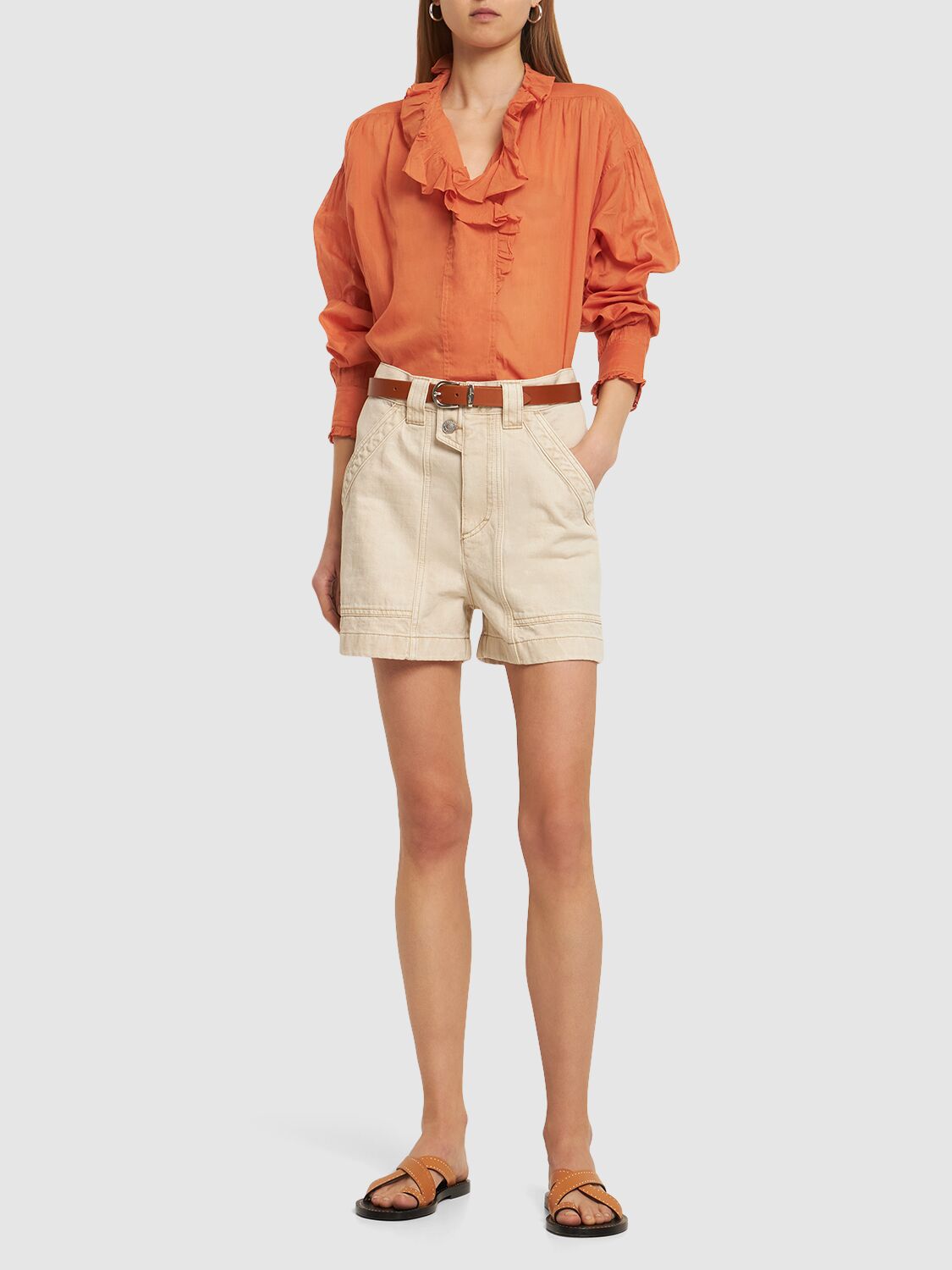 Shop Isabel Marant Étoile Pamias Ruffled Cotton Shirt In Orange