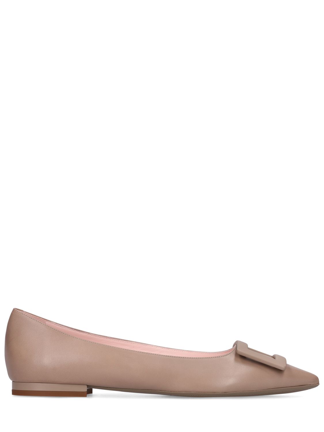 Roger Vivier 10mm Gommettine Leather Ballerinas In Taupe