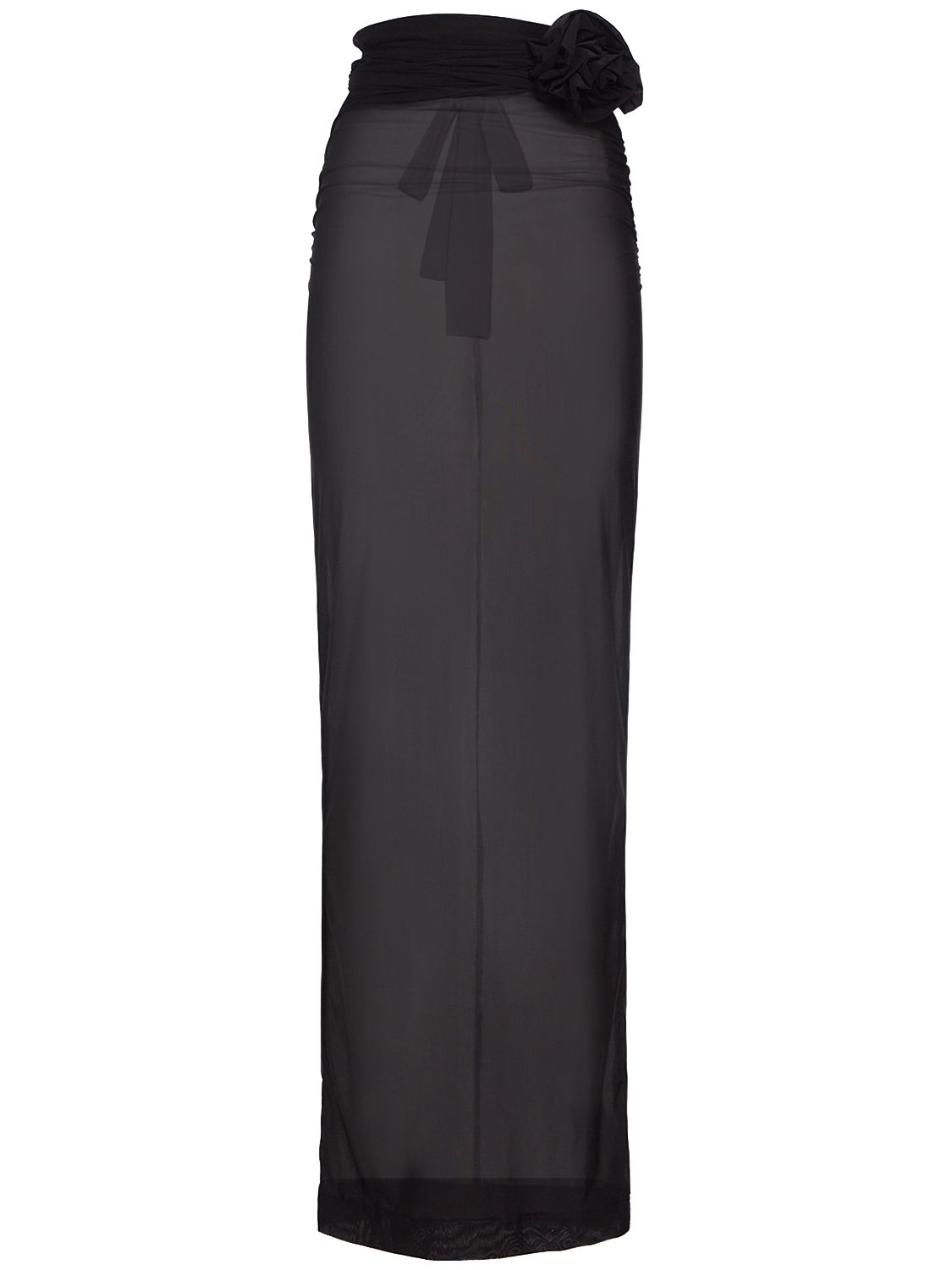 Draped Tulle Jersey Long Skirt W/ Flower