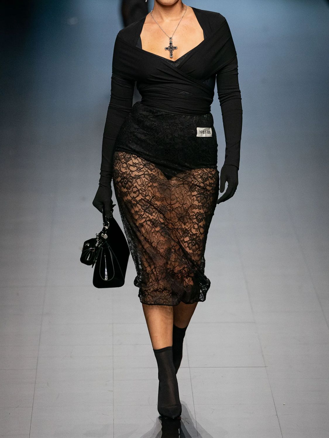 Dolce & Gabbana X Kim Kardashian Lace Midi Skirt In Black