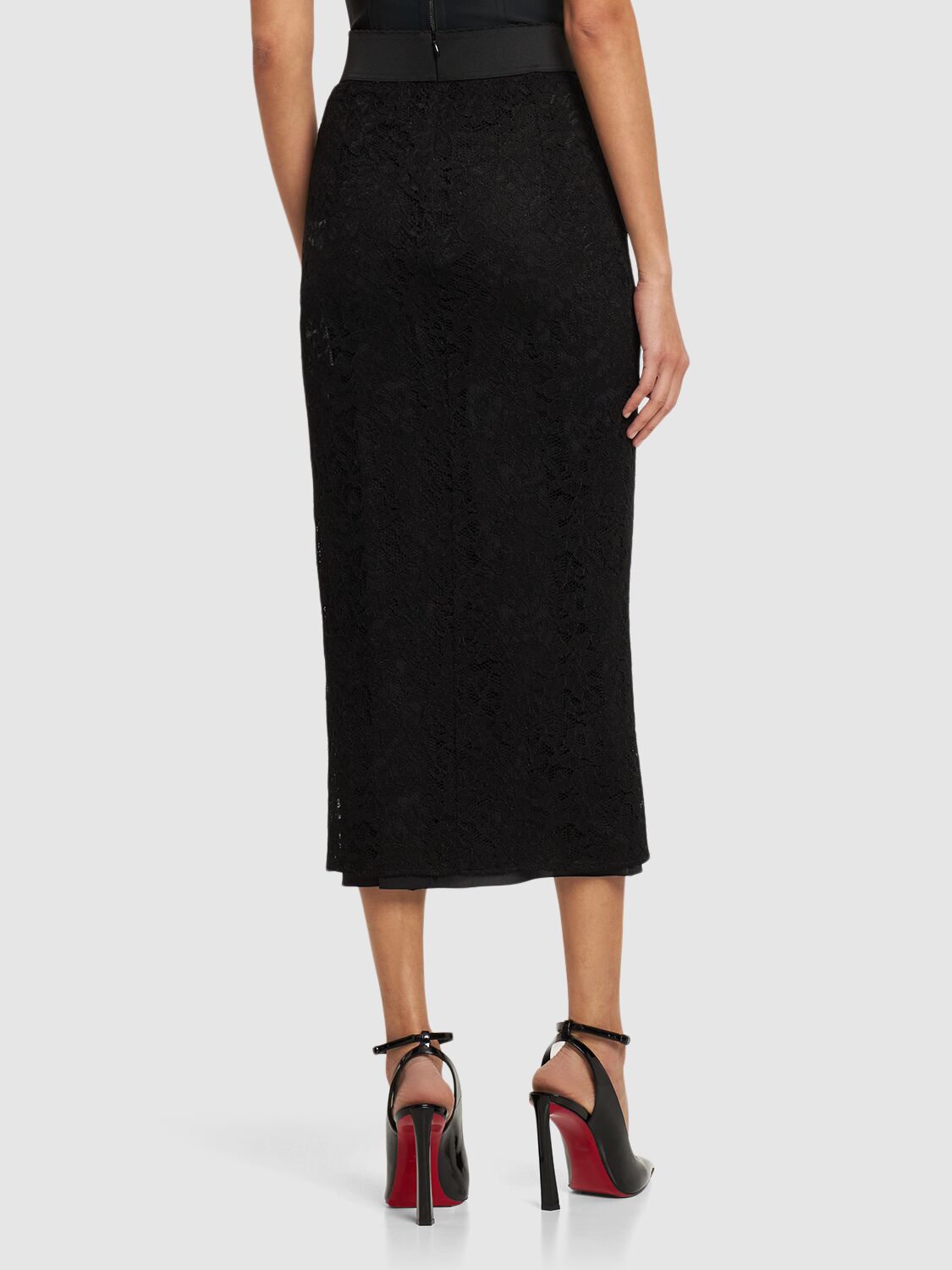 Dolce & Gabbana X Kim Kardashian Lace Midi Skirt In Black