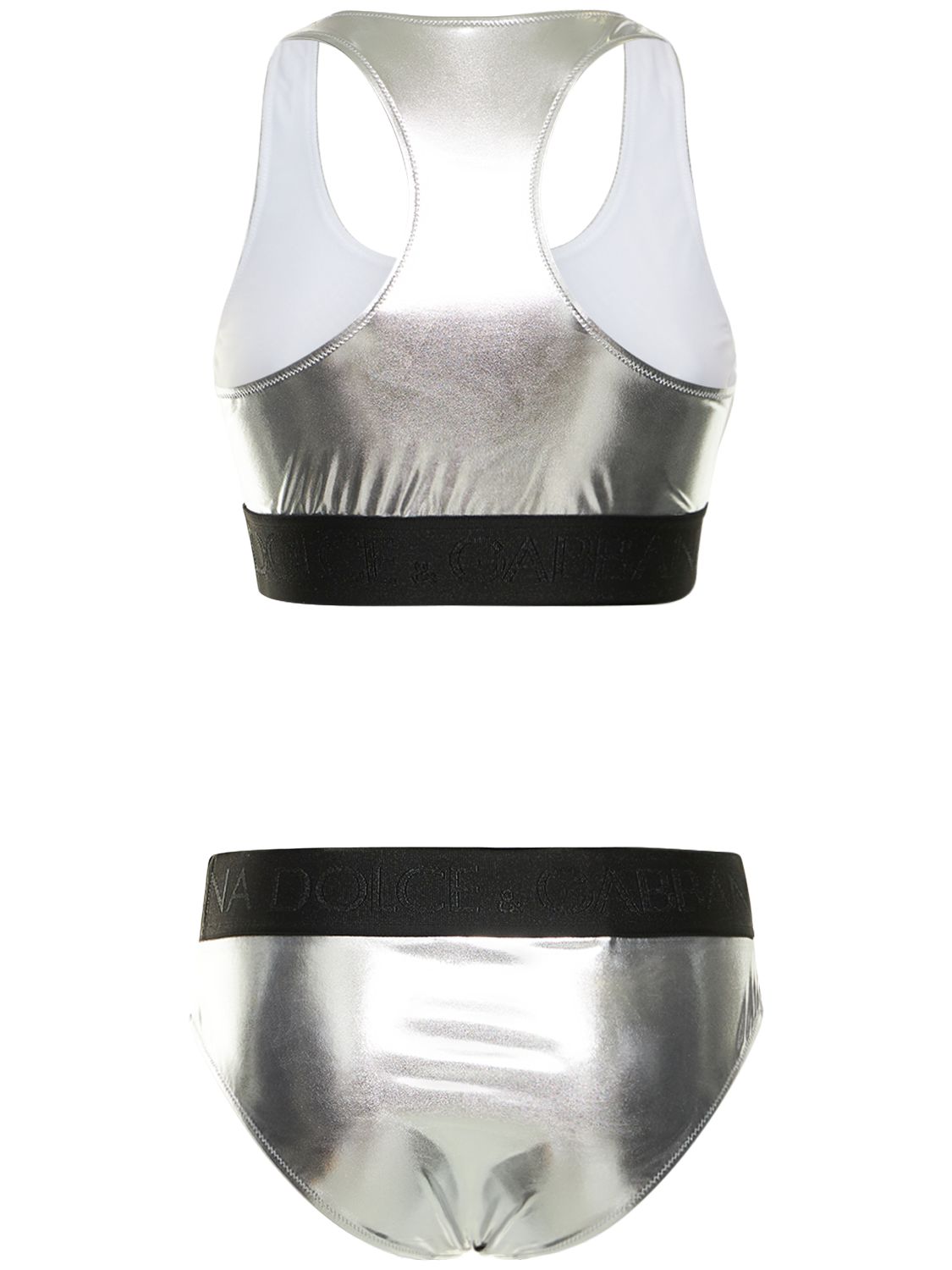Dolce & Gabbana Laminated Jersey Bikini Set In Silver