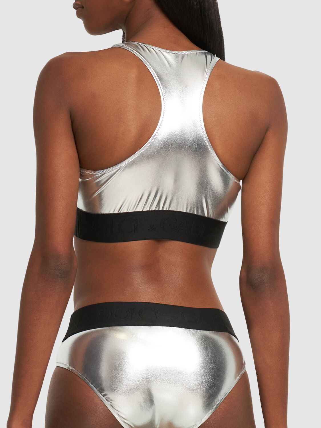 Dolce & Gabbana Laminated Jersey Bikini Set In Silver