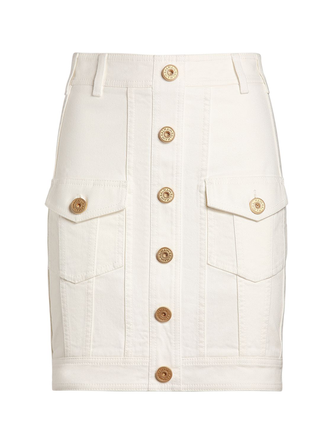 Cotton Denim Buttoned Mini Skirt