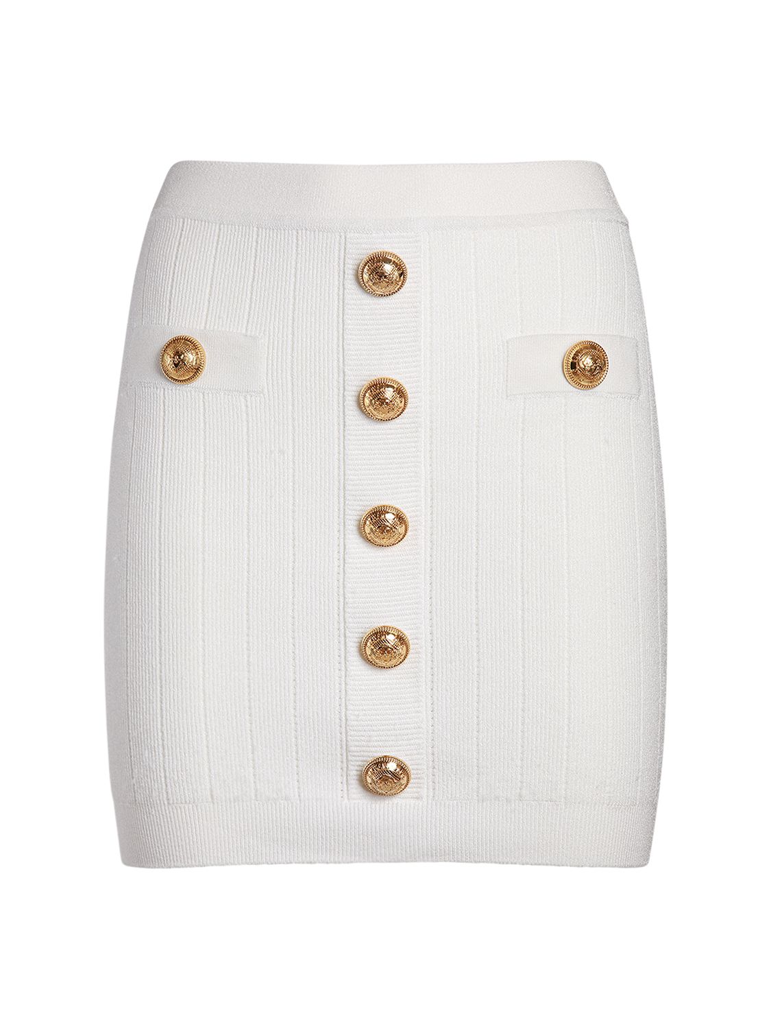 Ribbed Knit Mini Skirt W/ Buttons