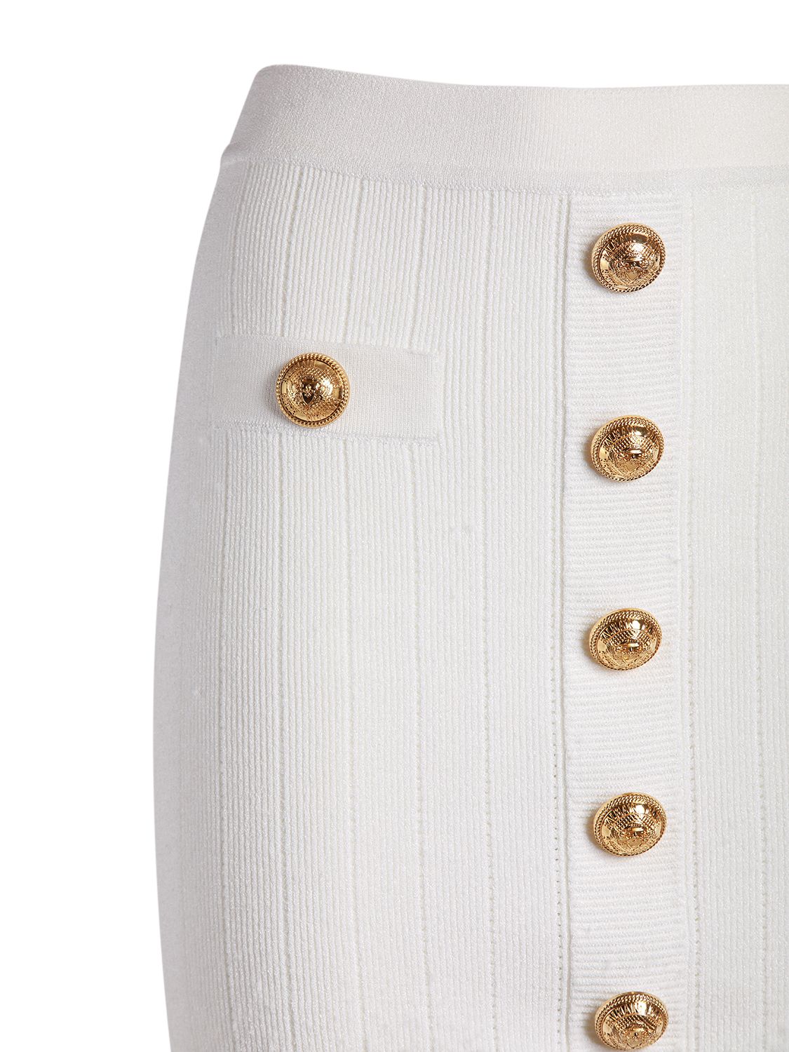 BALMAIN RIBBED KNIT MINI SKIRT W/ BUTTONS 