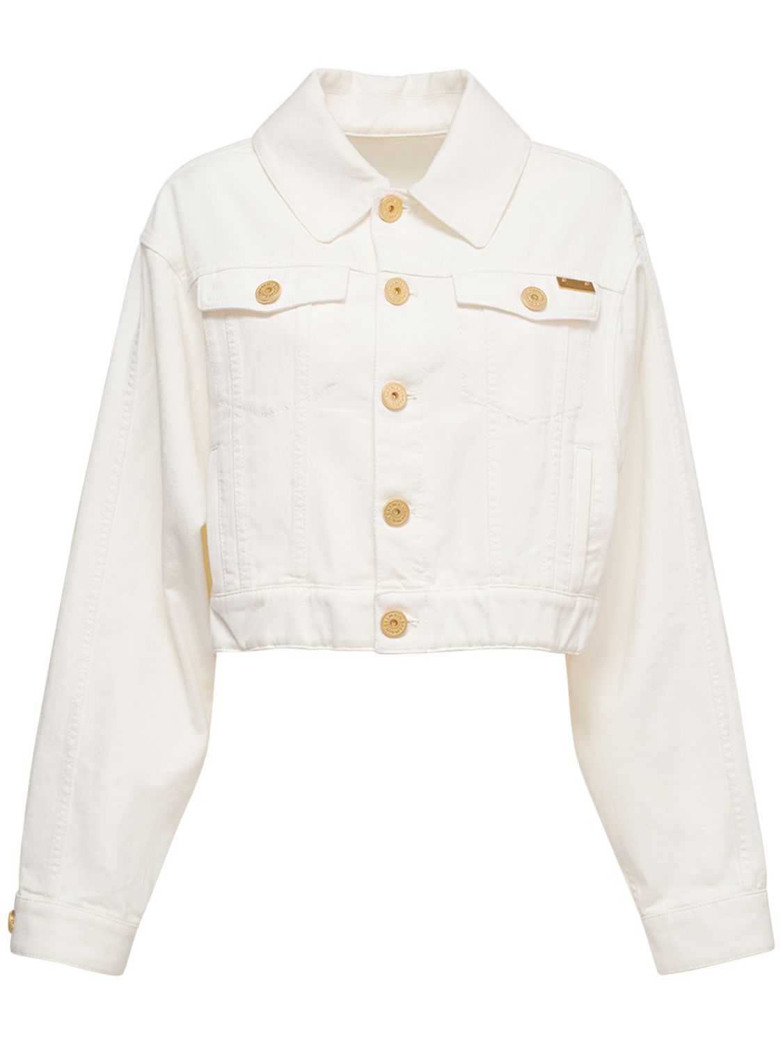 Cotton Denim Buttoned Crop Jacket