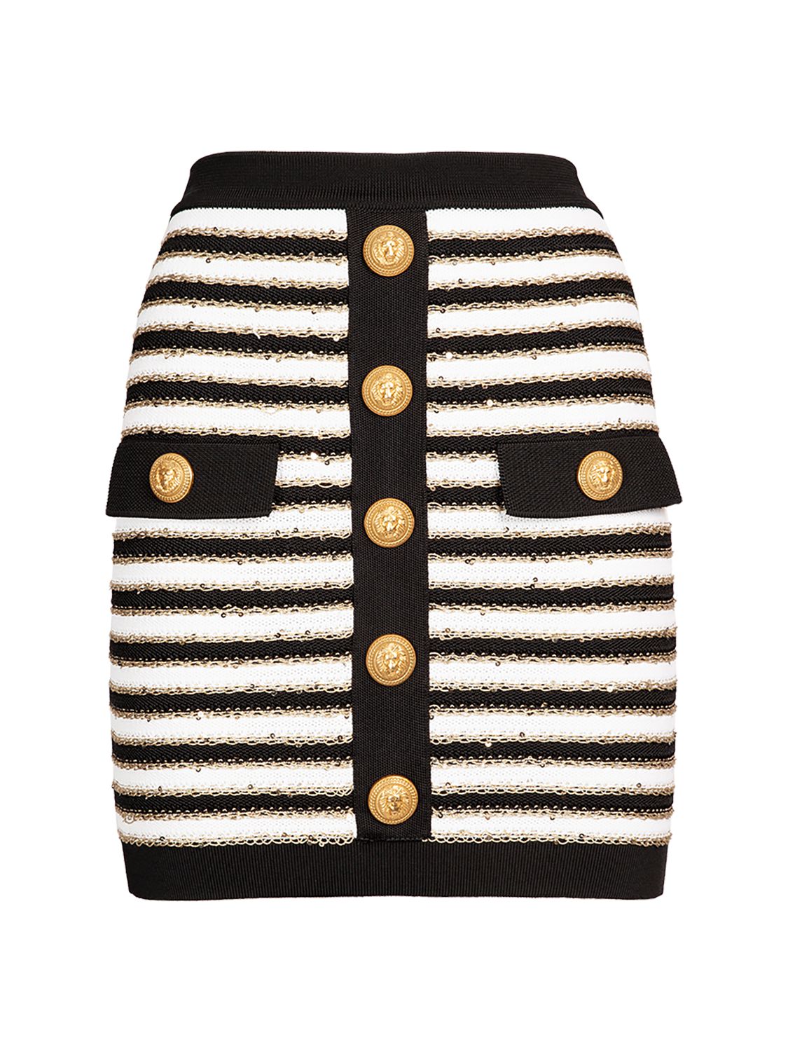 Striped Viscose Knit Button Mini Skirt