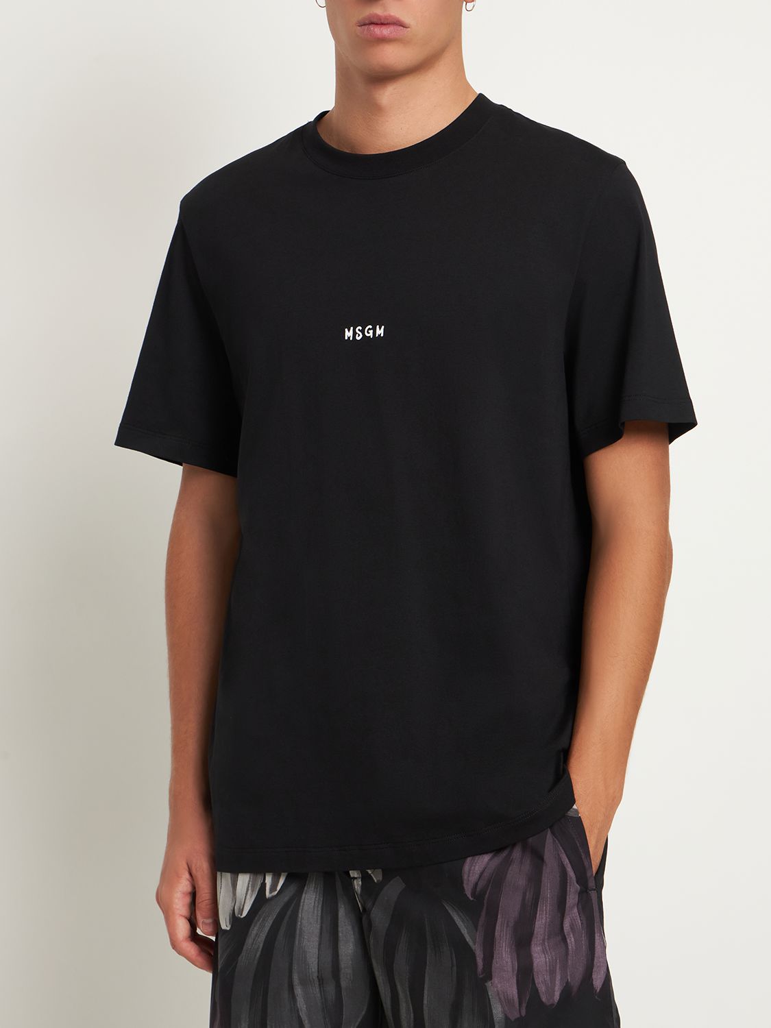 Shop Msgm Micro Logo Cotton Jersey T-shirt In Black