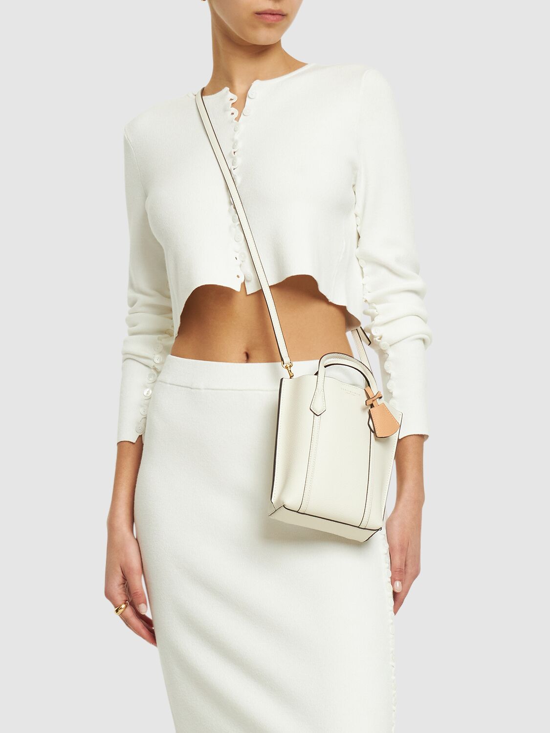 Tory Burch Mini Perry Leather Top Handle Bag In New Ivory