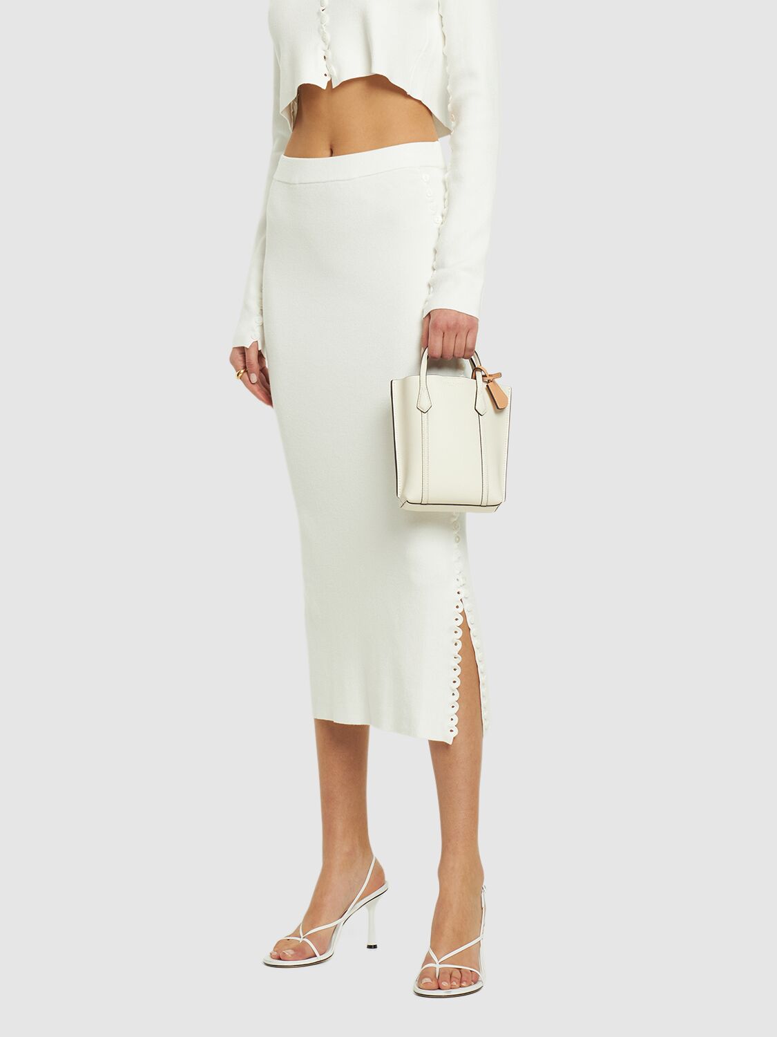 Tory Burch Mini Perry Leather Top Handle Bag In New Ivory
