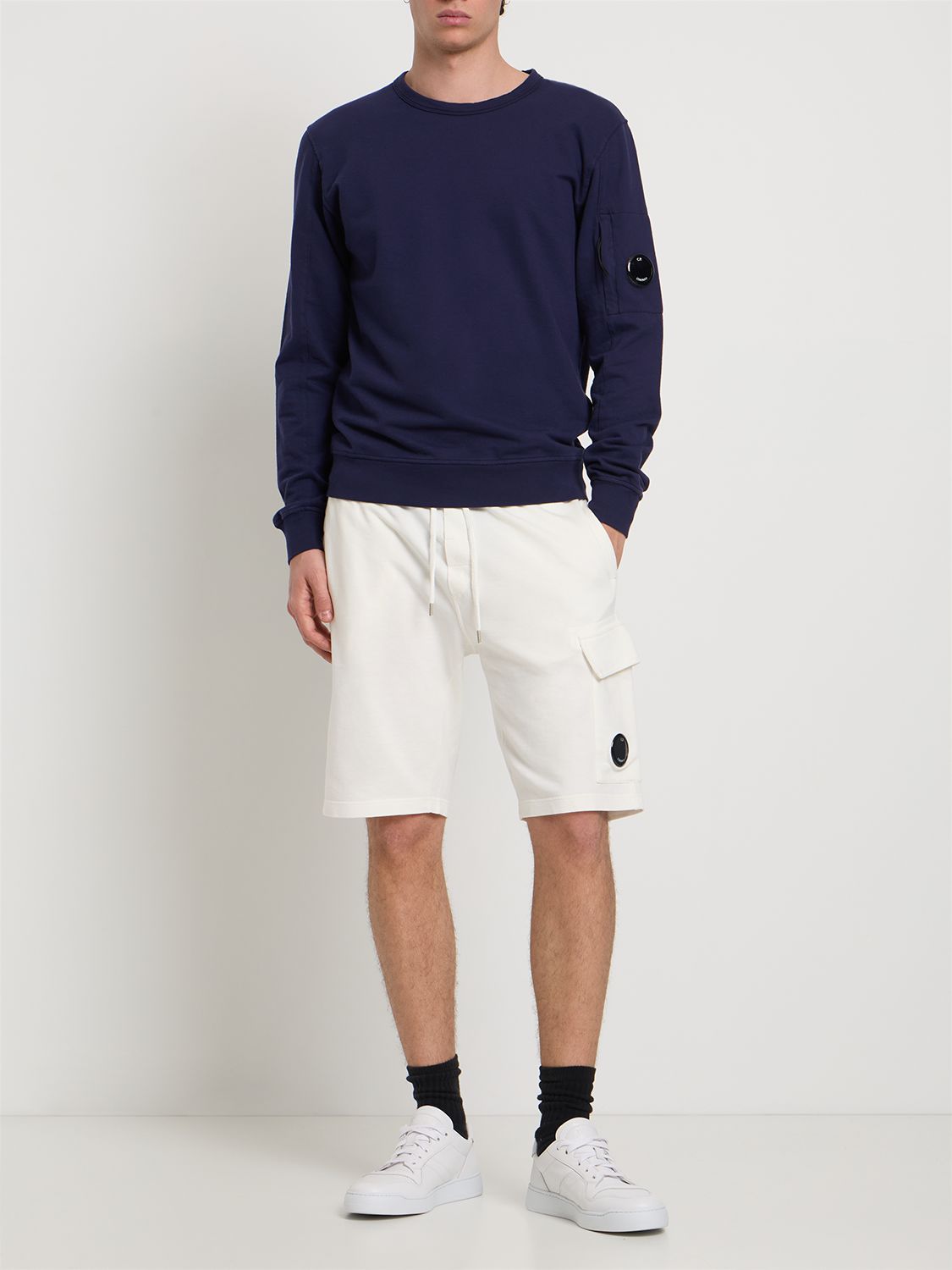 Shop C.p. Company Light Cotton Cargo Shorts In White