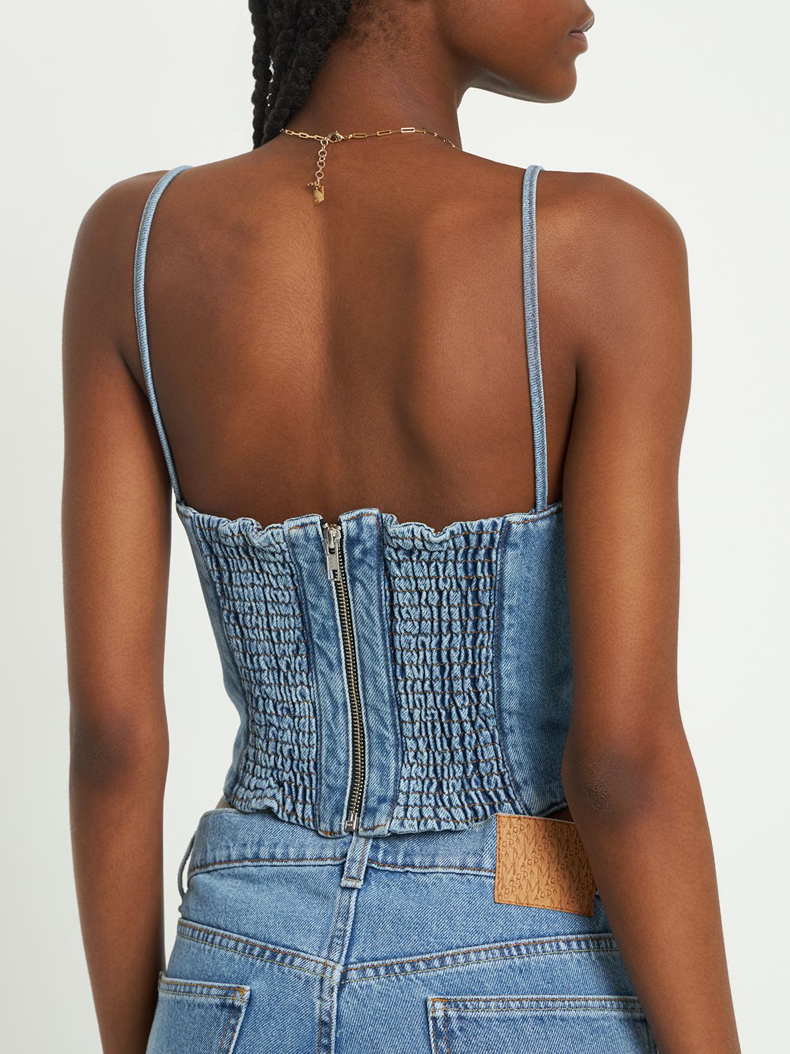 MAGDA BUTRYM DENIM CORSET CROP TOP 
