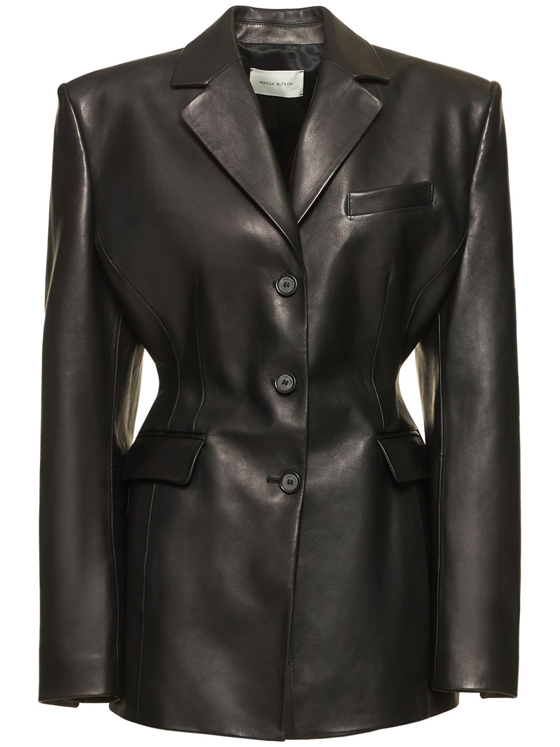Magda Butrym Leather Tie-back Blazer In Black
