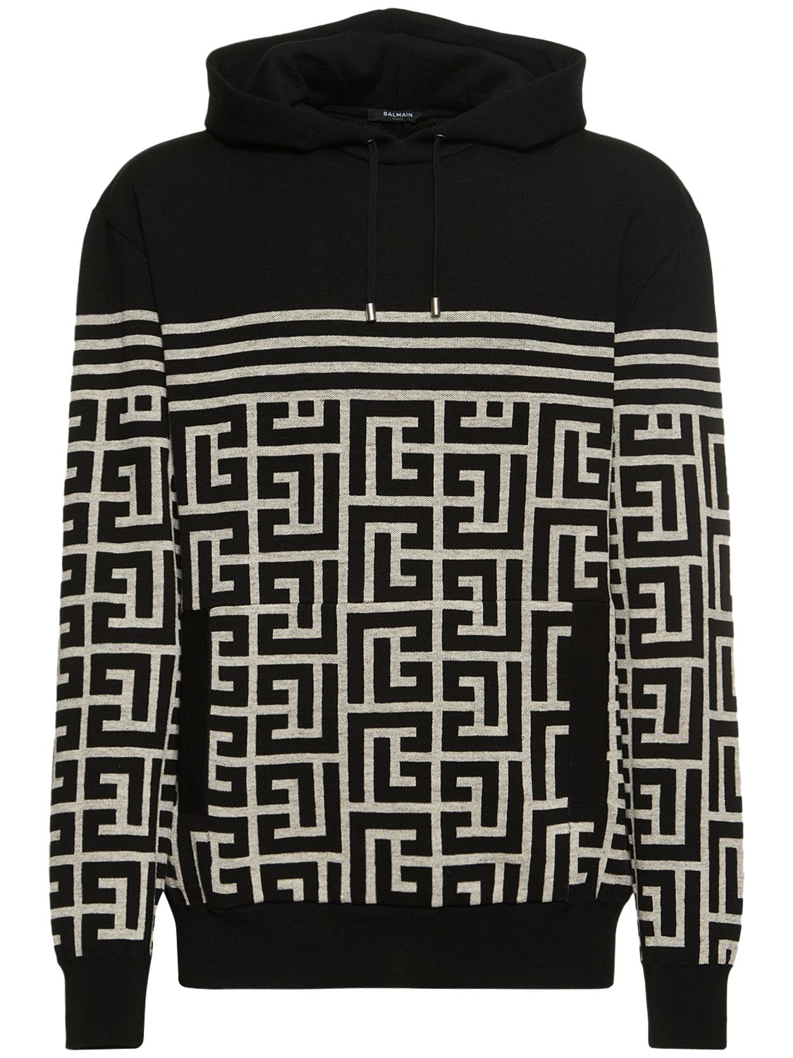 BALMAIN Monogram Stripe Knitted Hoodie | Smart Closet