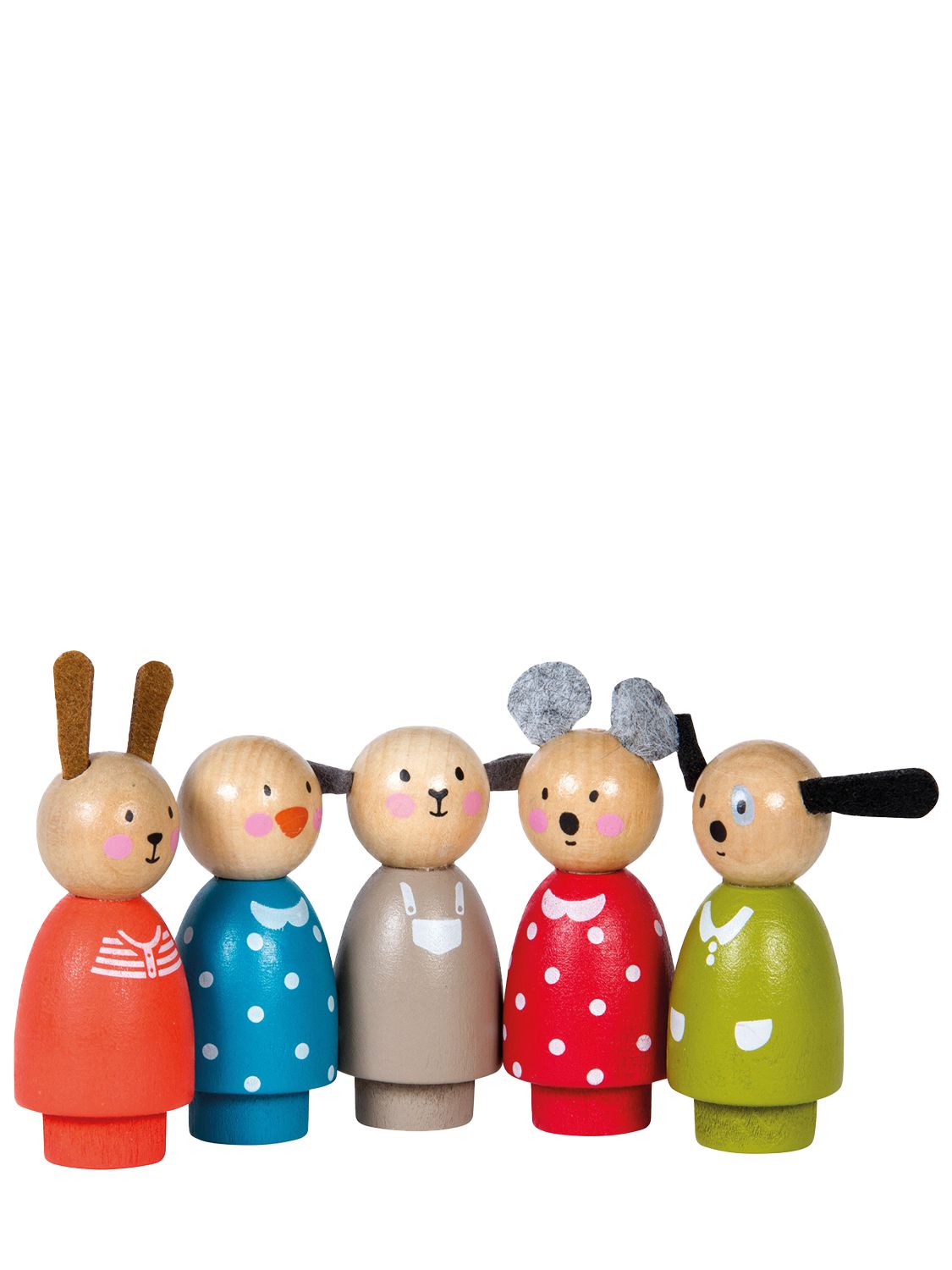 Moulin Roty Set Of 5 Grande Famille Wooden Toys In Multi