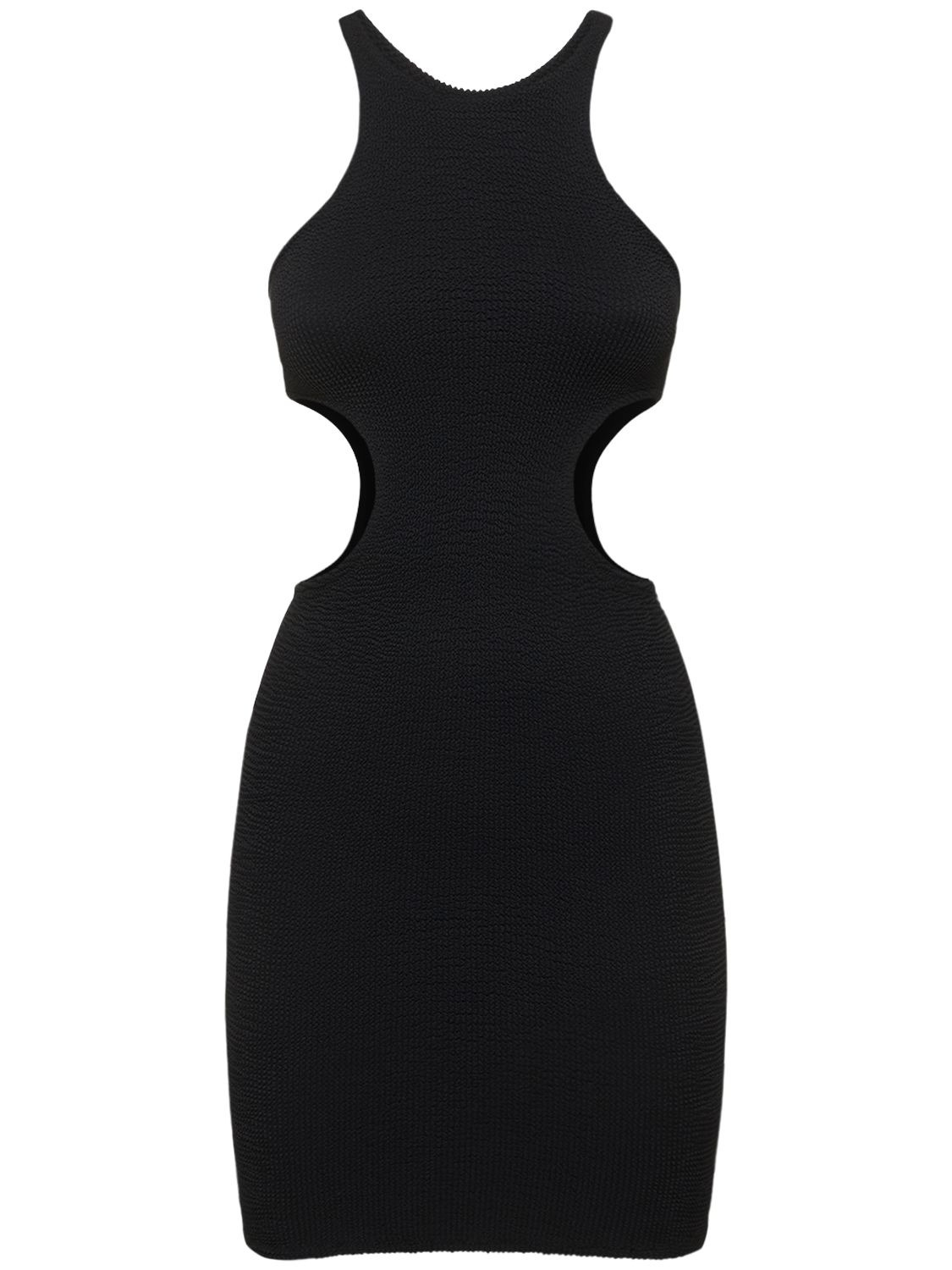 Reina Olga Ele Cut Out Crinkle Stretch Mini Dress In Black
