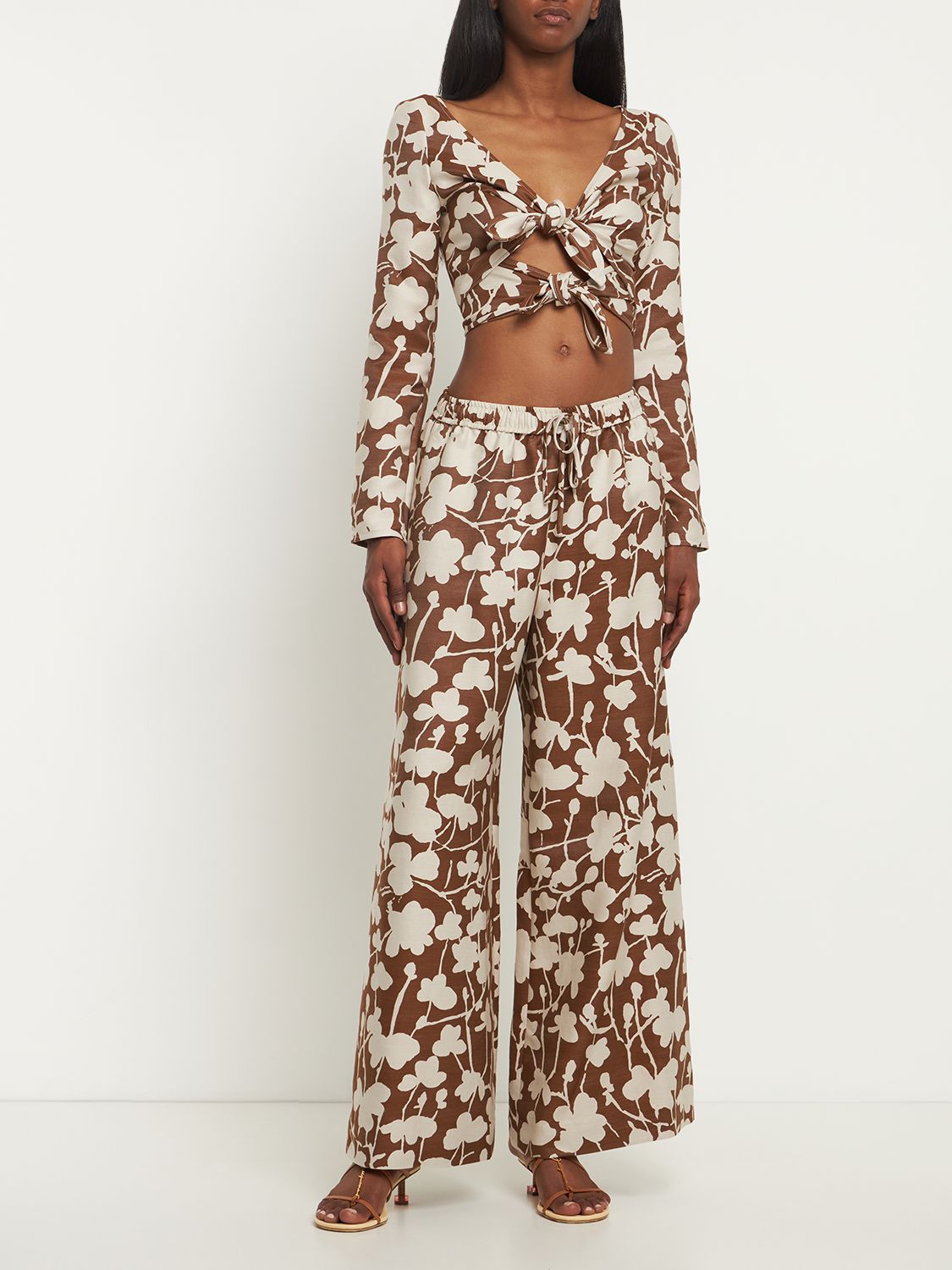 Shop Rosie Assoulin Printed Twill Wide Leg Pants In Multicolor