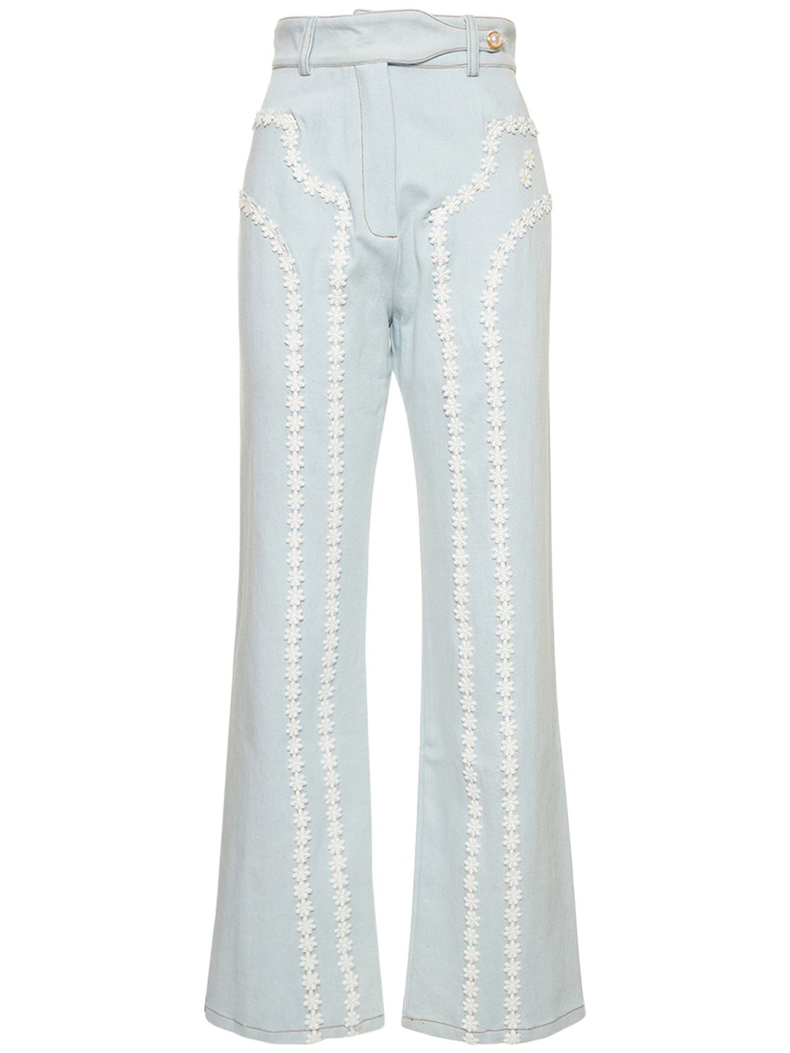 Embroidered Flowers Straight Denim Jeans