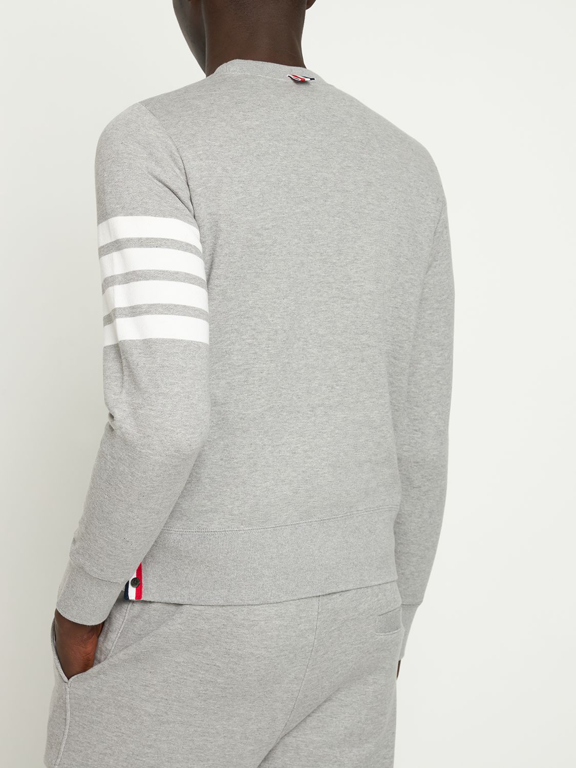 Shop Thom Browne Intarsia Stripes Cotton Sweatshirt In Light Grey
