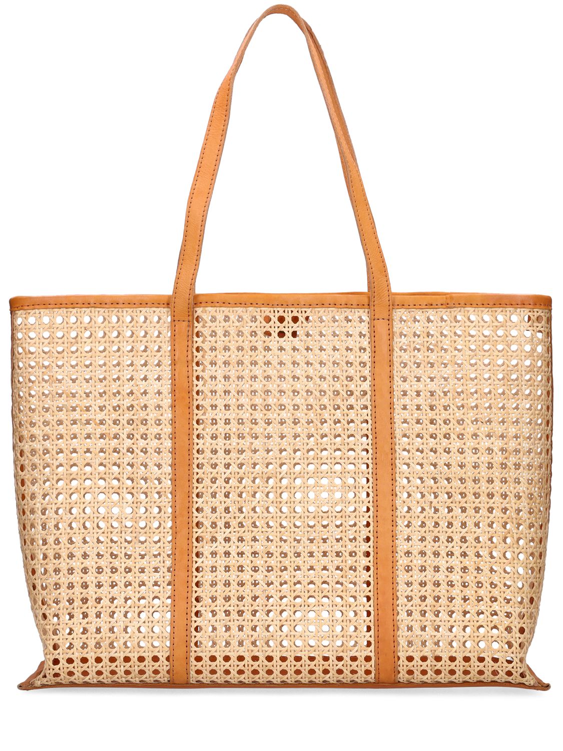Large Margot Rattan & Leather Tote Bag