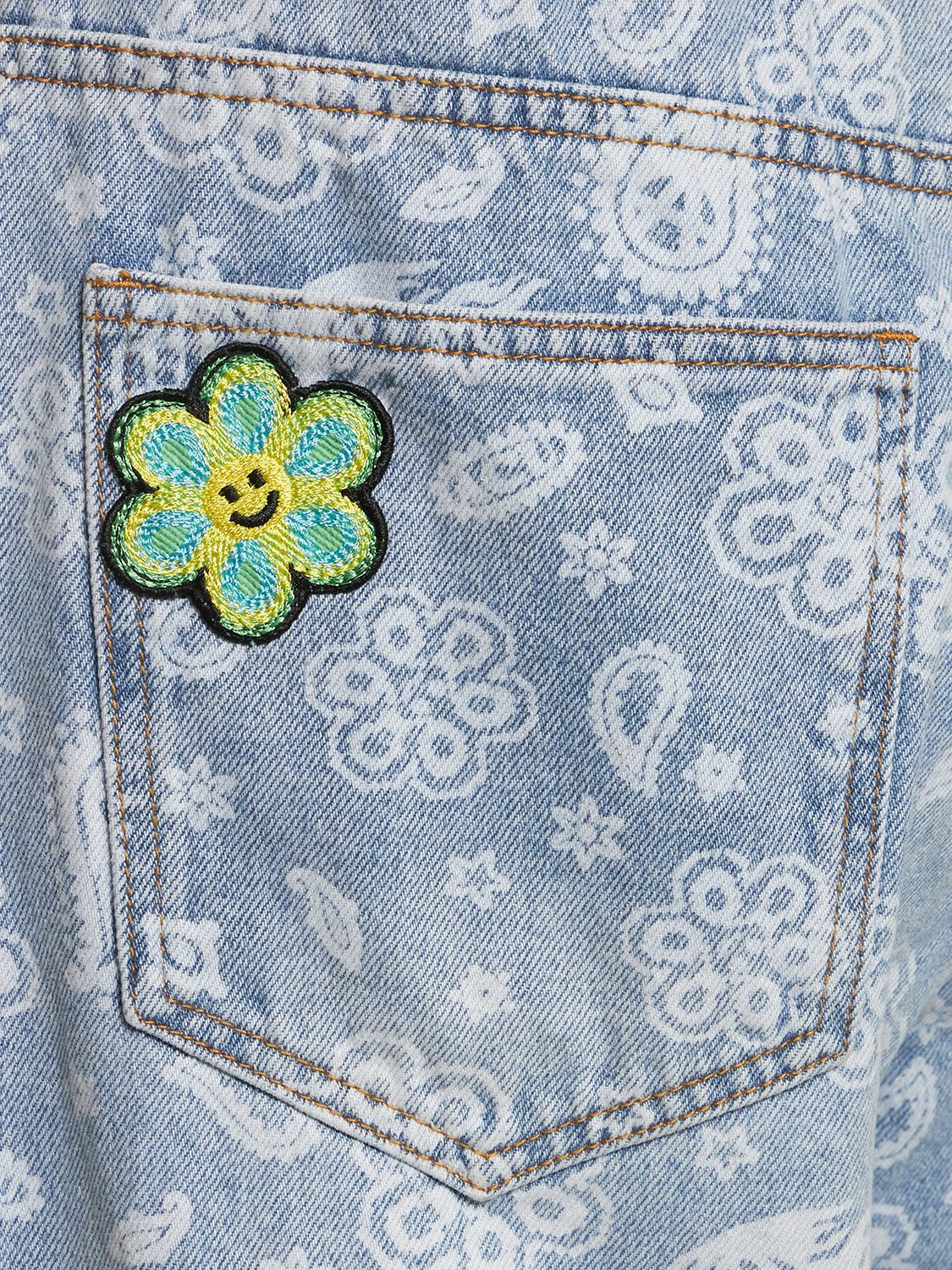 Paisley Printed Cotton Denim Jeans