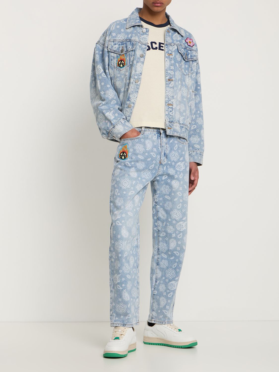 Paisley Printed Cotton Denim Jeans