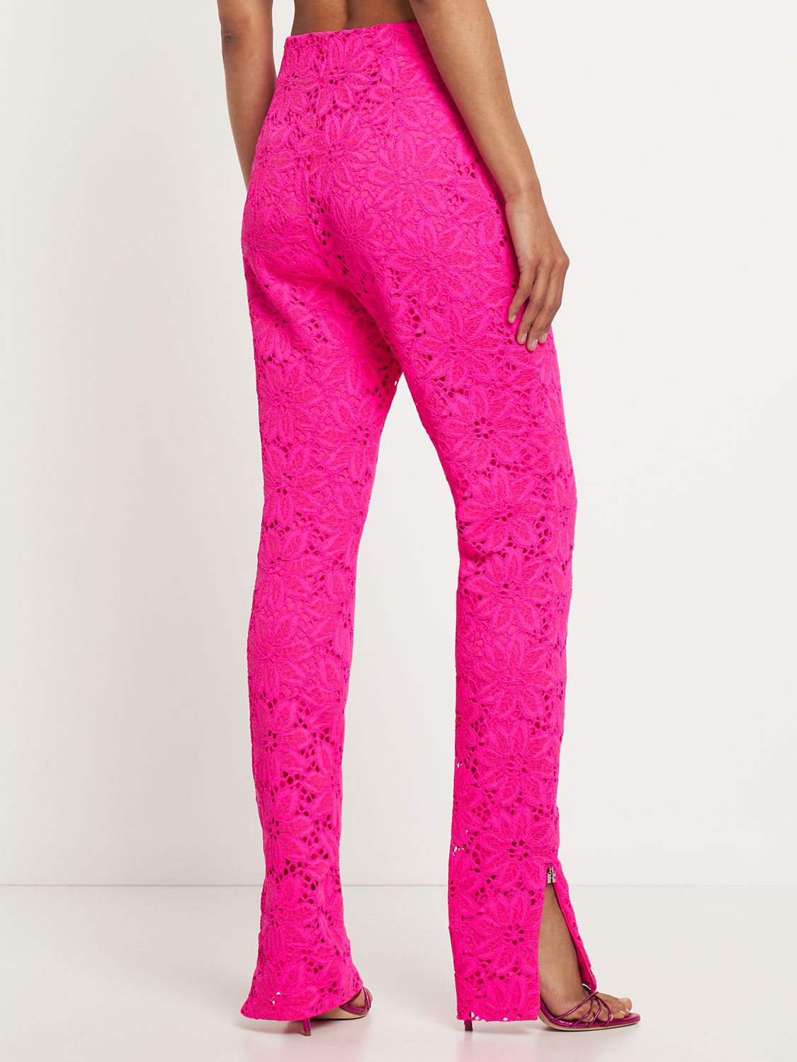 Pink Low Rise Lace Up Coated Denim Flare Jeans