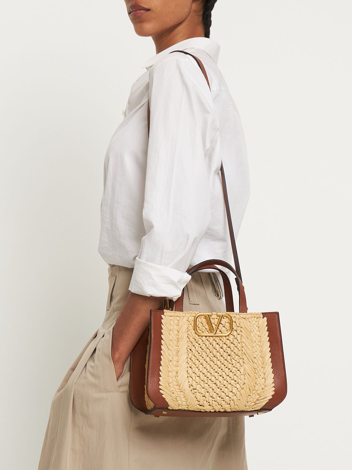 Vlogo Signature Crochet Raffia Tote Bag