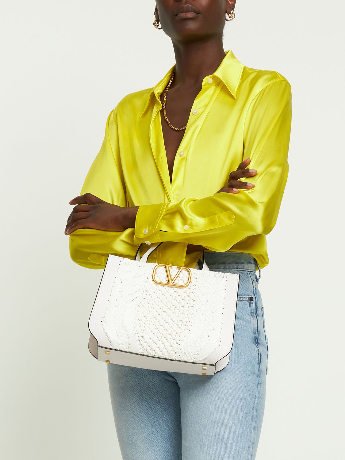 Vlogo Signature Crochet Raffia Tote Bag