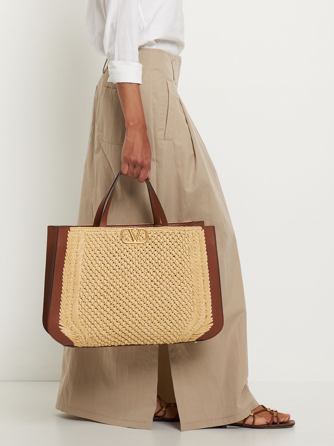 Vlogo Signature Crochet Raffia Tote Bag