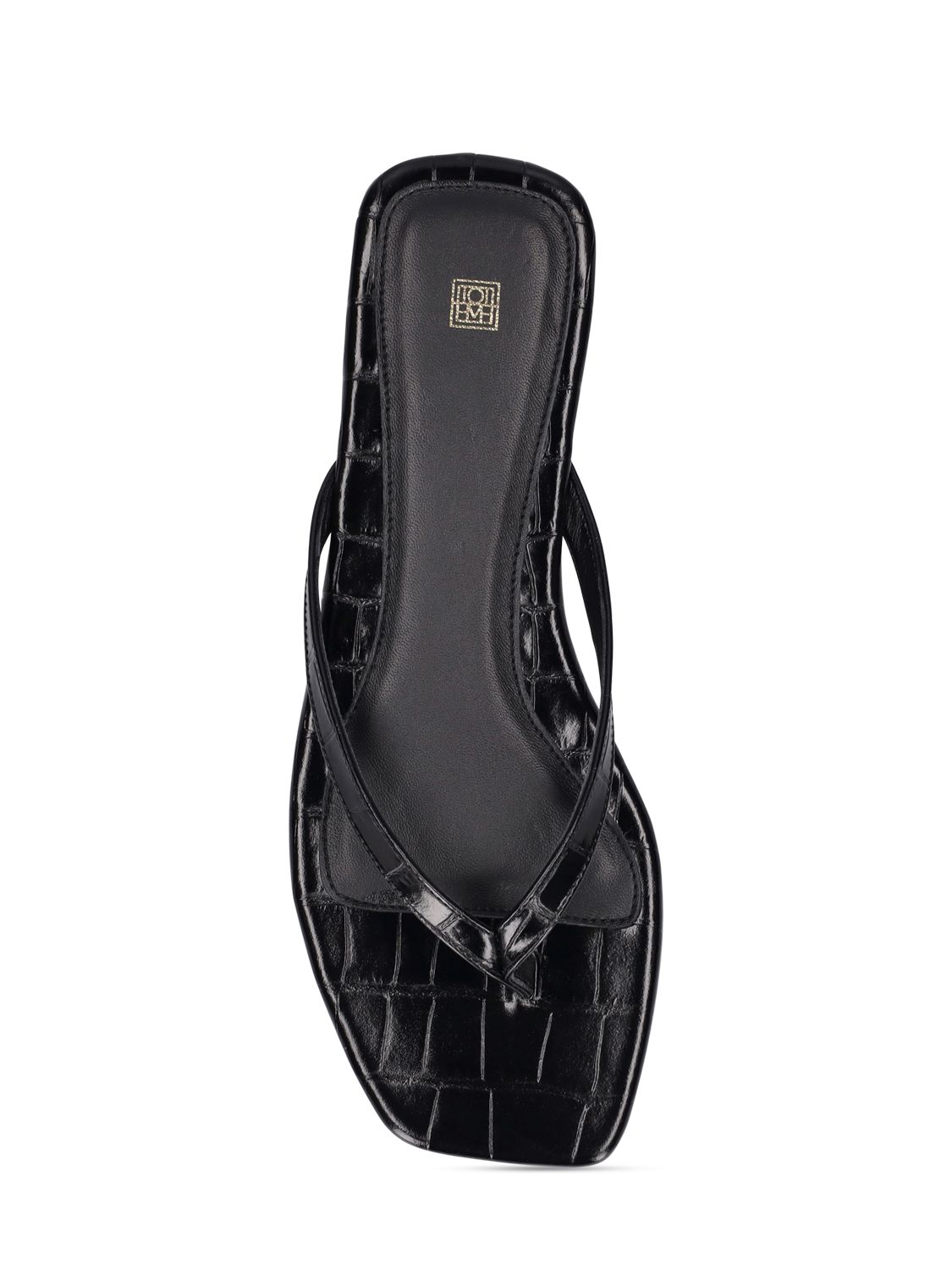 Shop Totême 10mm Croc Embossed Leather Sandals In Black