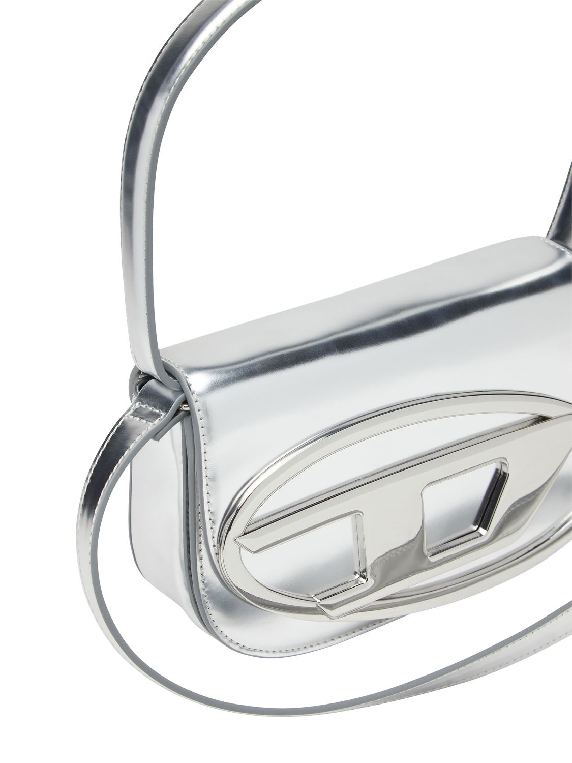 Shop Diesel 1dr Mirror Leather Shoulder Bag In Silver