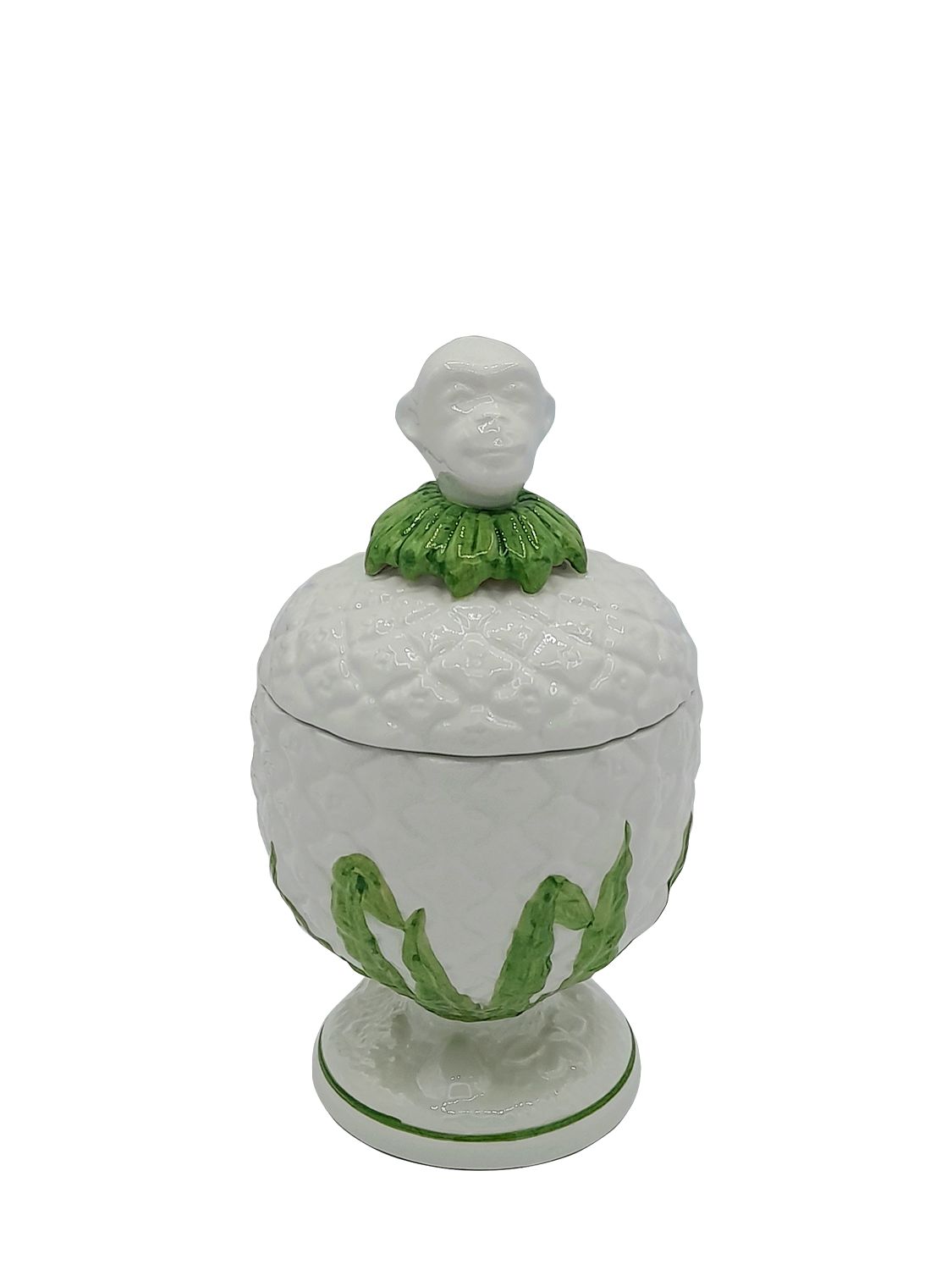 Les Ottomans Ceramic Monkey Container In White