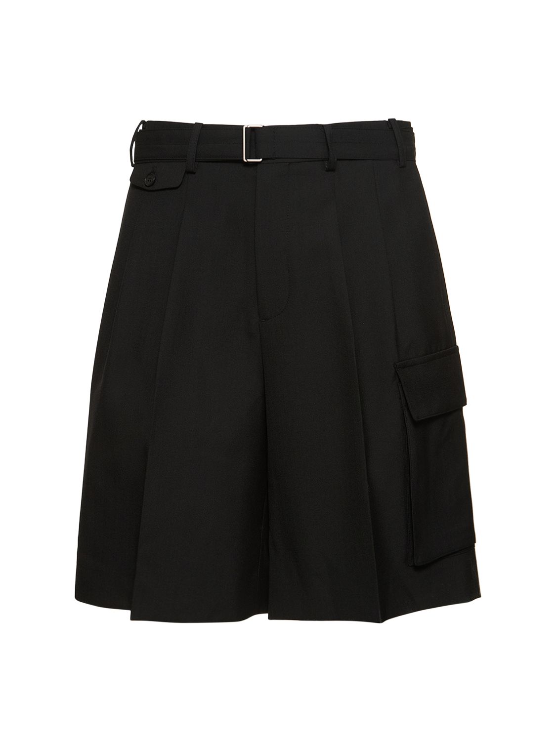 Belted Multi Pocket Wool Blend Shorts