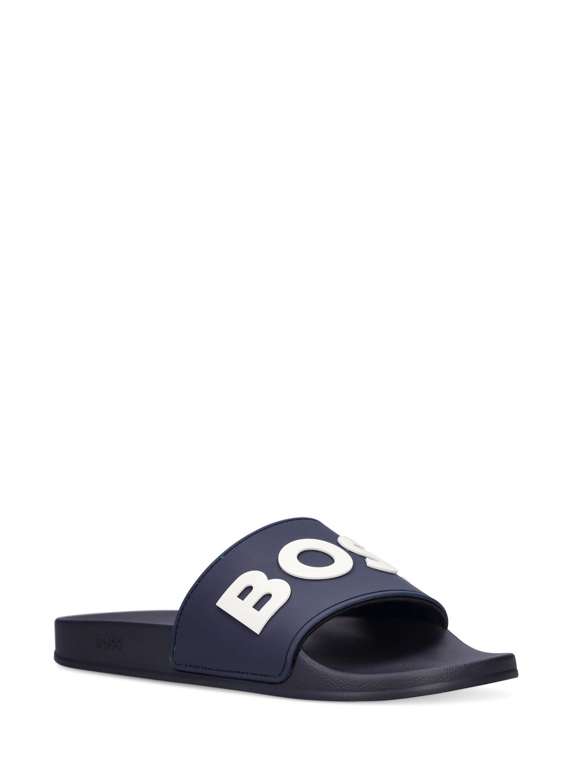Shop Hugo Boss Logo Slide Sandals In Dark Blue