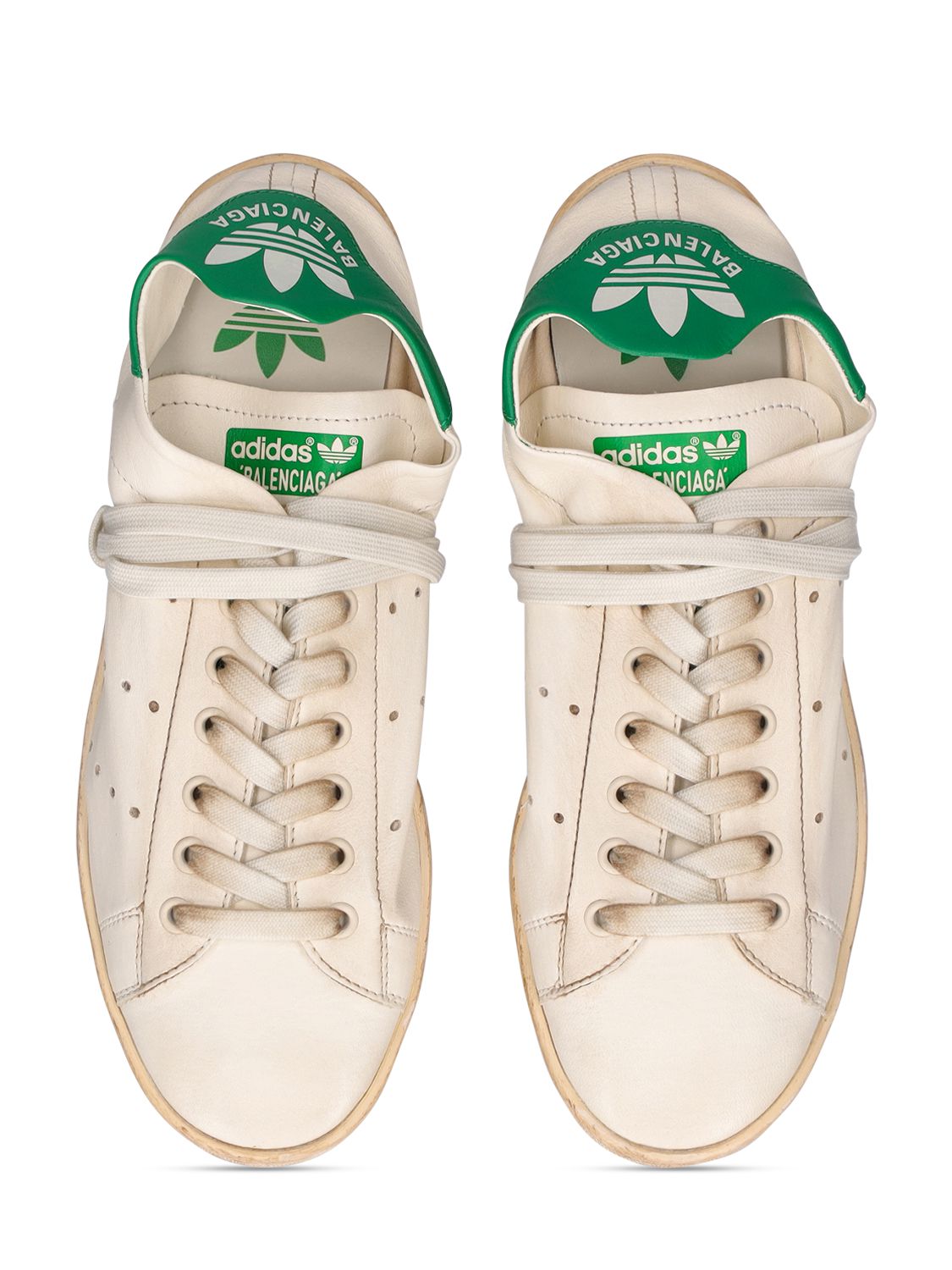 Shop Balenciaga 20mm Stan Smith Leather Sneakers In White,green