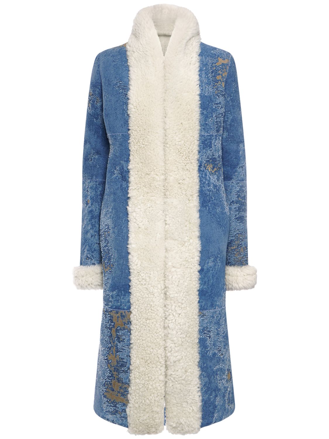 Denim Effect Shearling Midi Coat