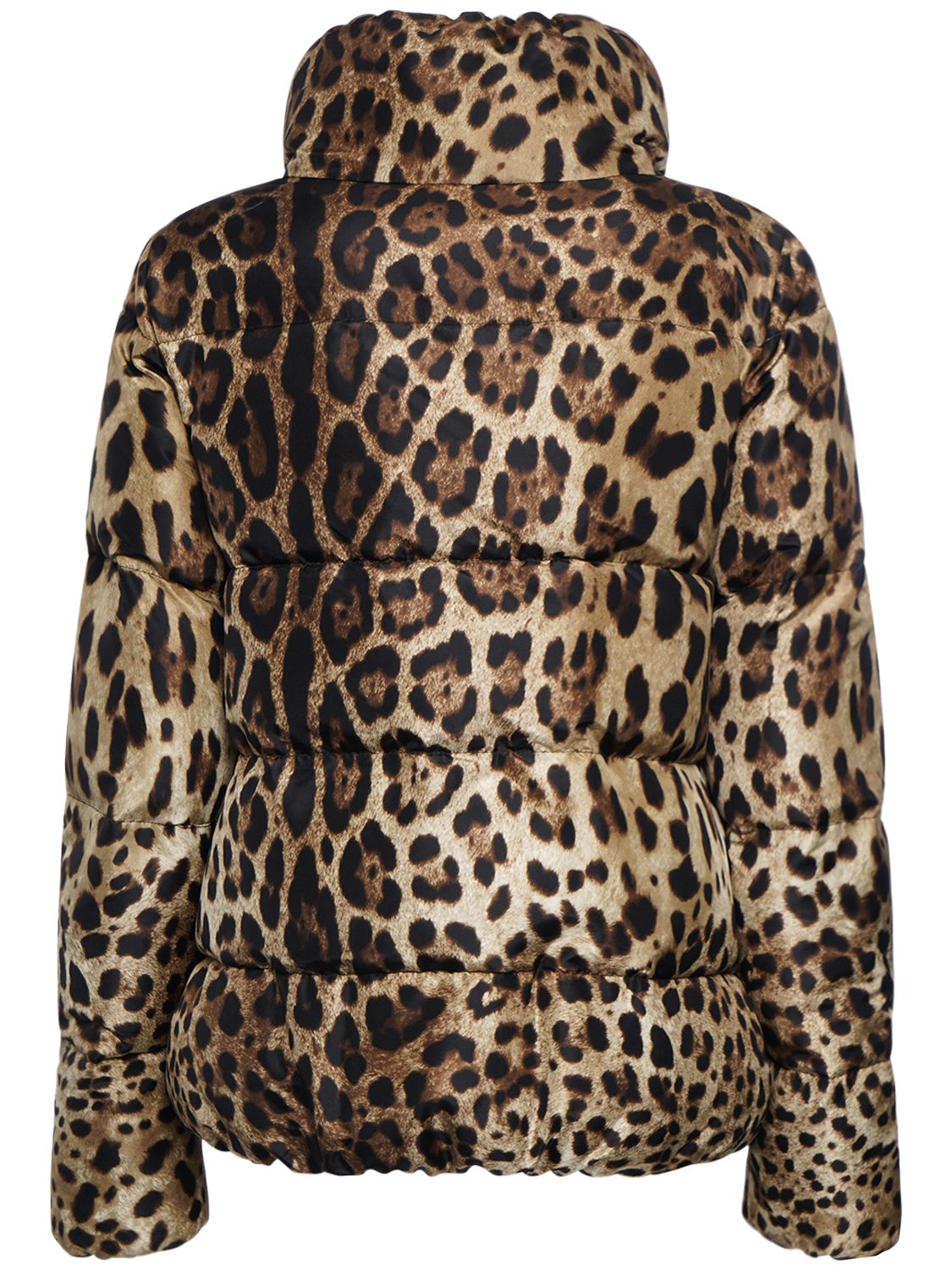 Dolce & Gabbana Leopard Print Stand Collar Puffer Jacket In Multicolor